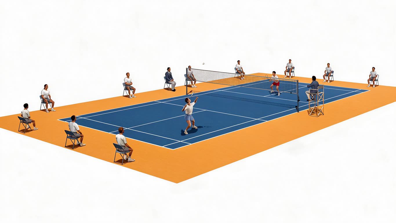 Badminton court annotated picture vocabulary with labeled objects