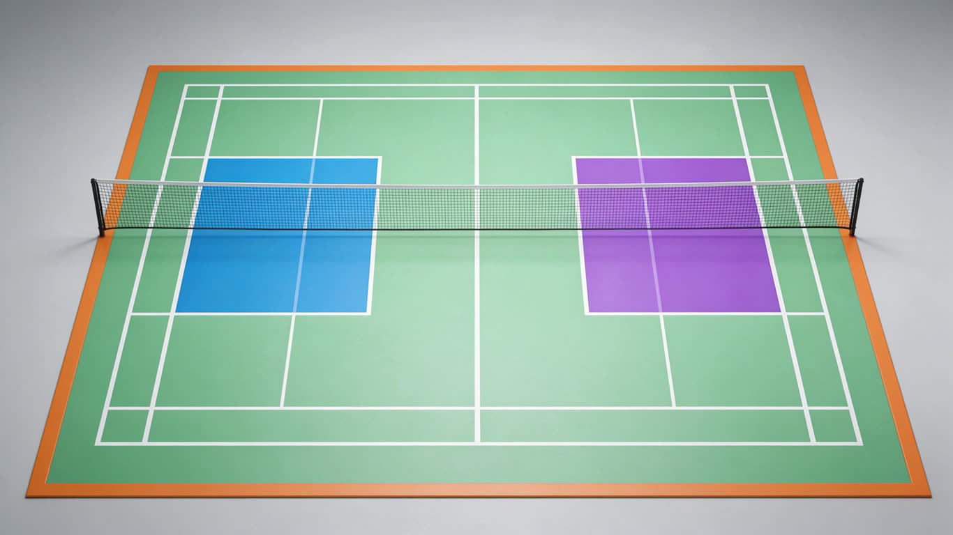 Badminton service court annotated picture vocabulary with labeled objects