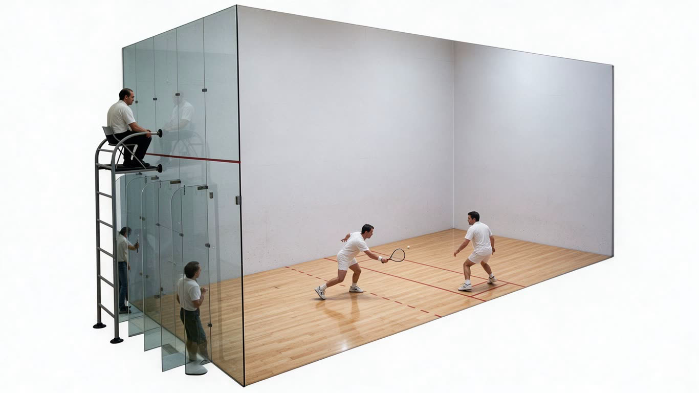 Squash court annotated picture vocabulary with labeled objects
