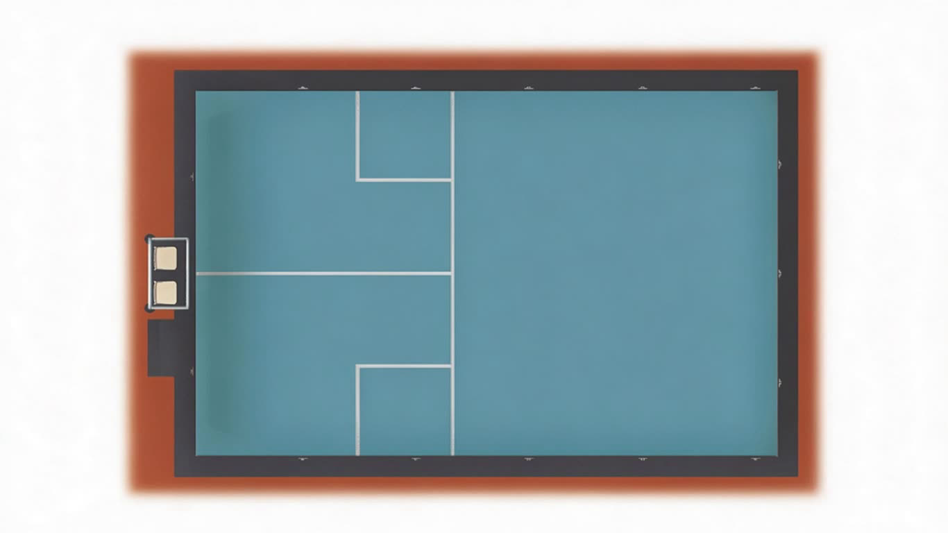 Squash court layout annotated picture vocabulary with labeled objects