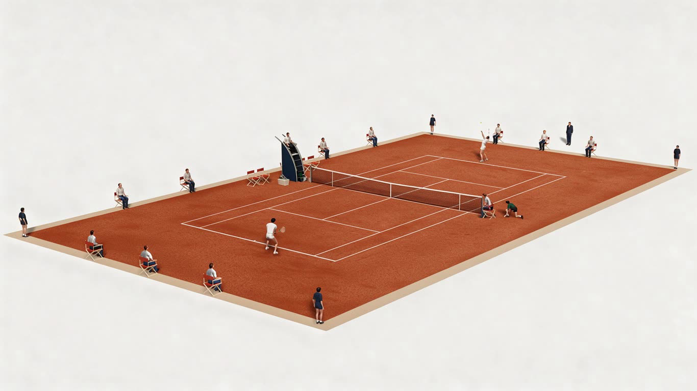 Tennis Court annotated picture vocabulary with labeled objects
