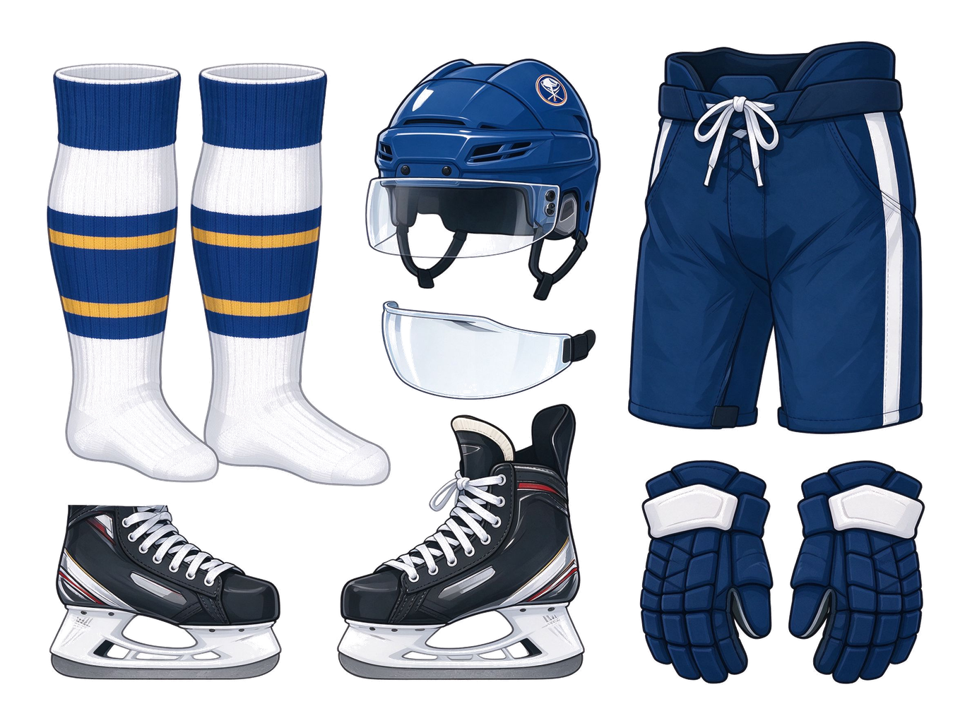 Ice hockey player annotated picture vocabulary with labeled objects