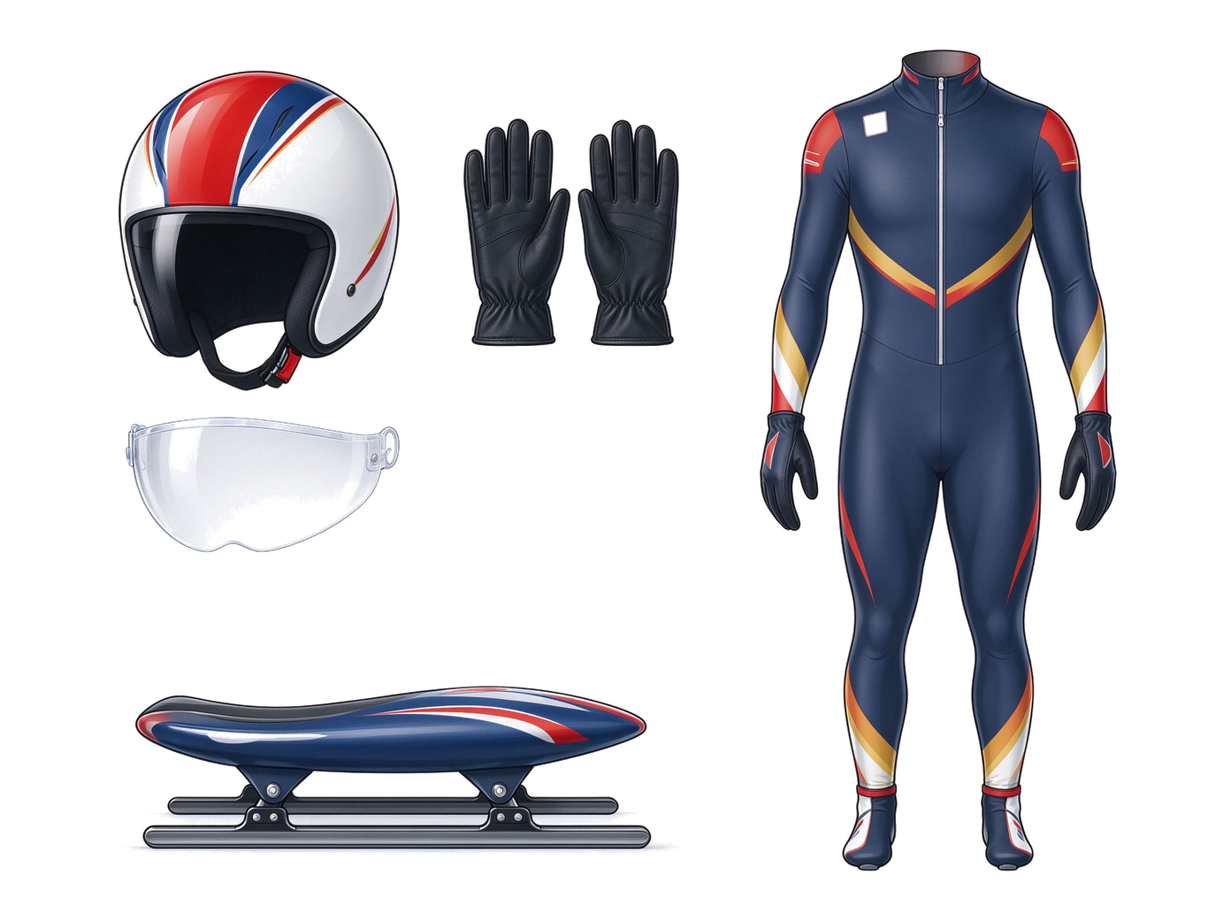 Luge athlete annotated picture vocabulary with labeled objects