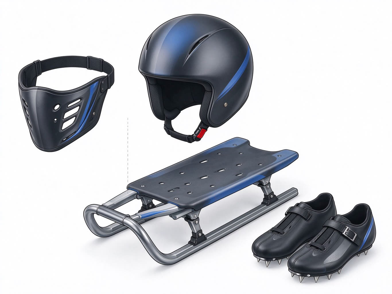 Skeleton athlete equipment annotated picture vocabulary with labeled objects