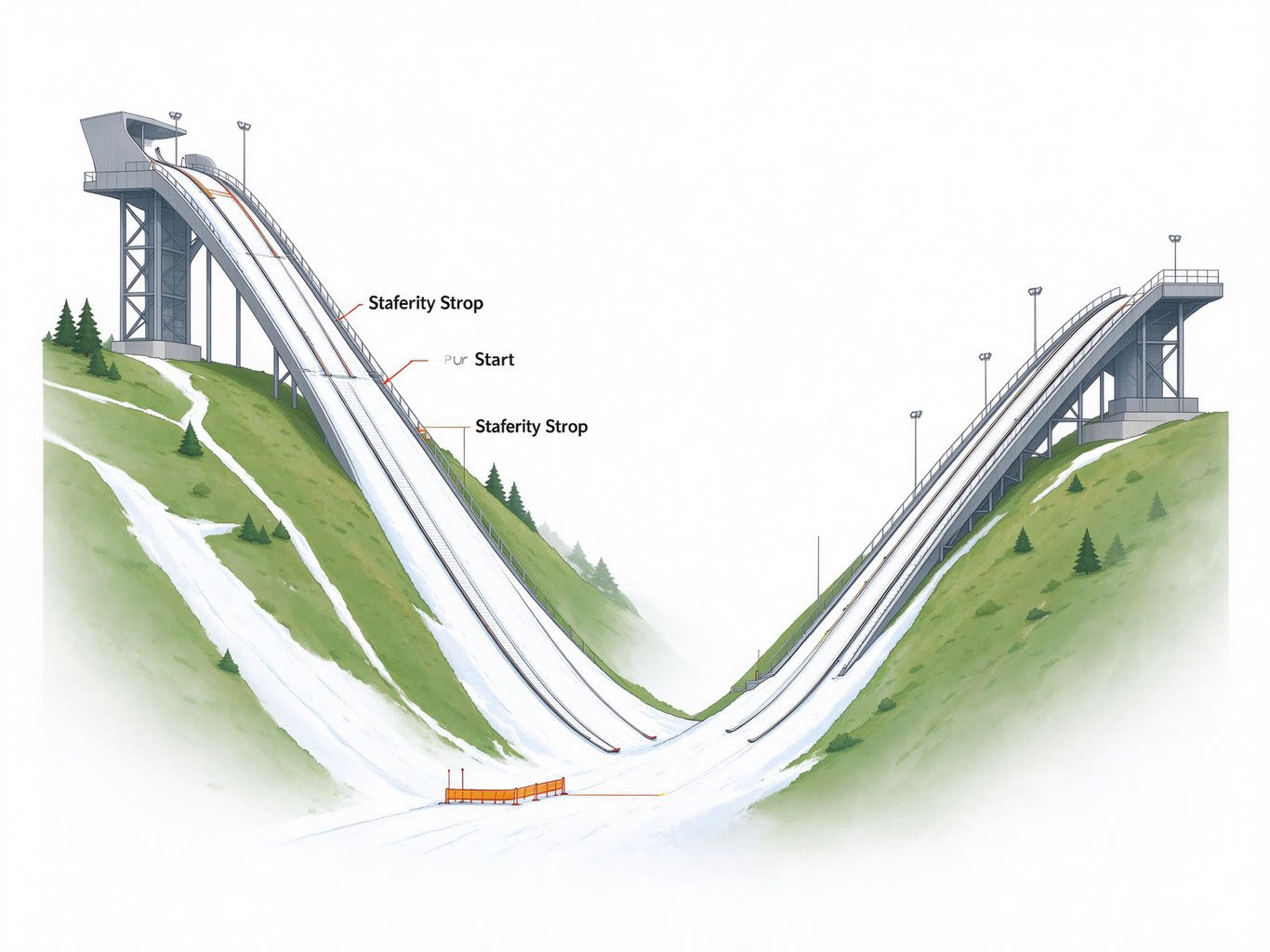 Ski jumping venue annotated picture vocabulary with labeled objects