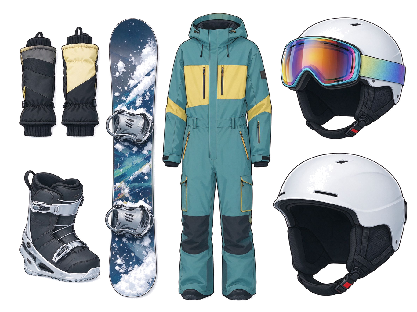 Snowboarder annotated picture vocabulary with labeled objects