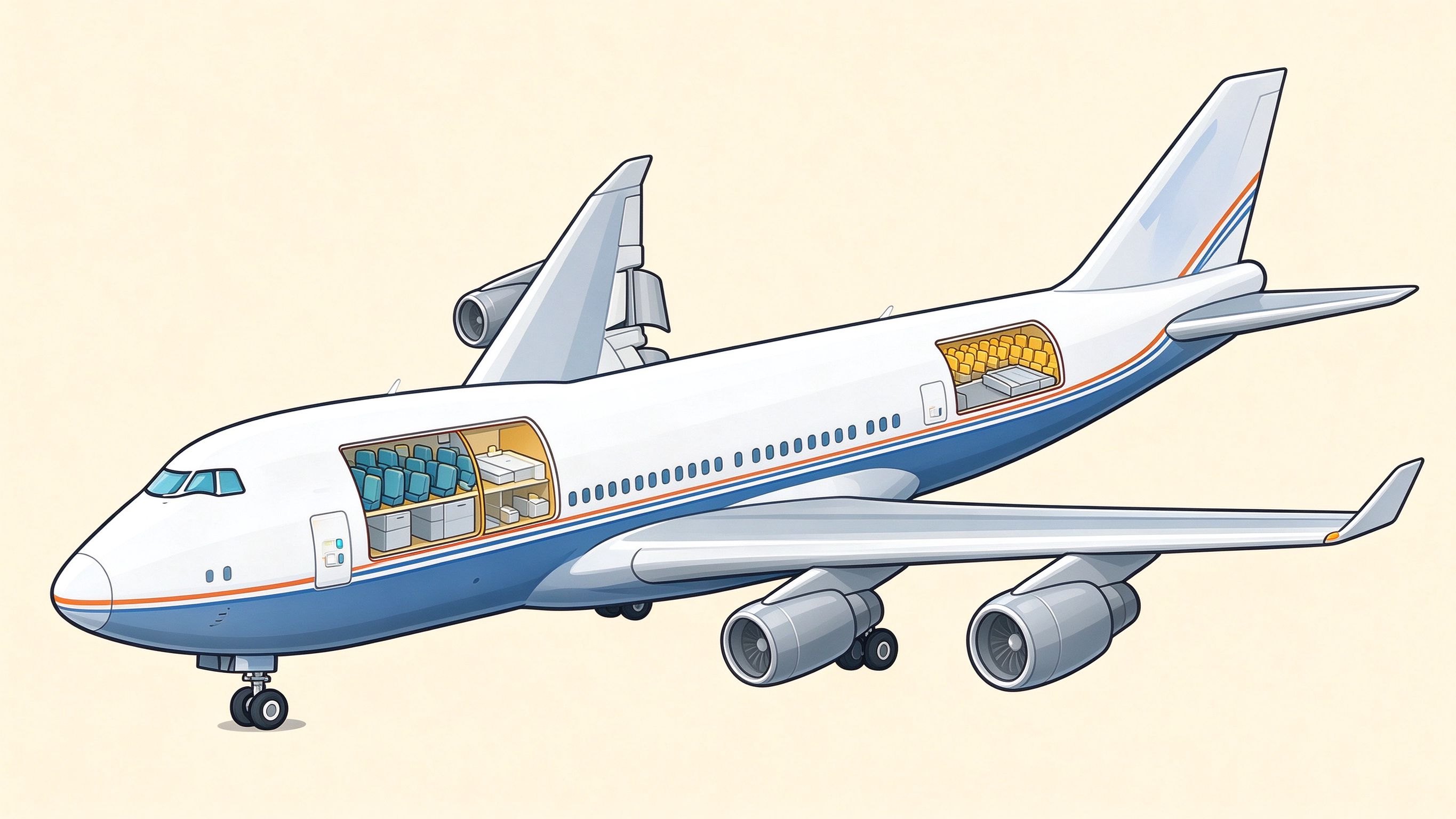 Long-range jetliner annotated picture vocabulary with labeled objects