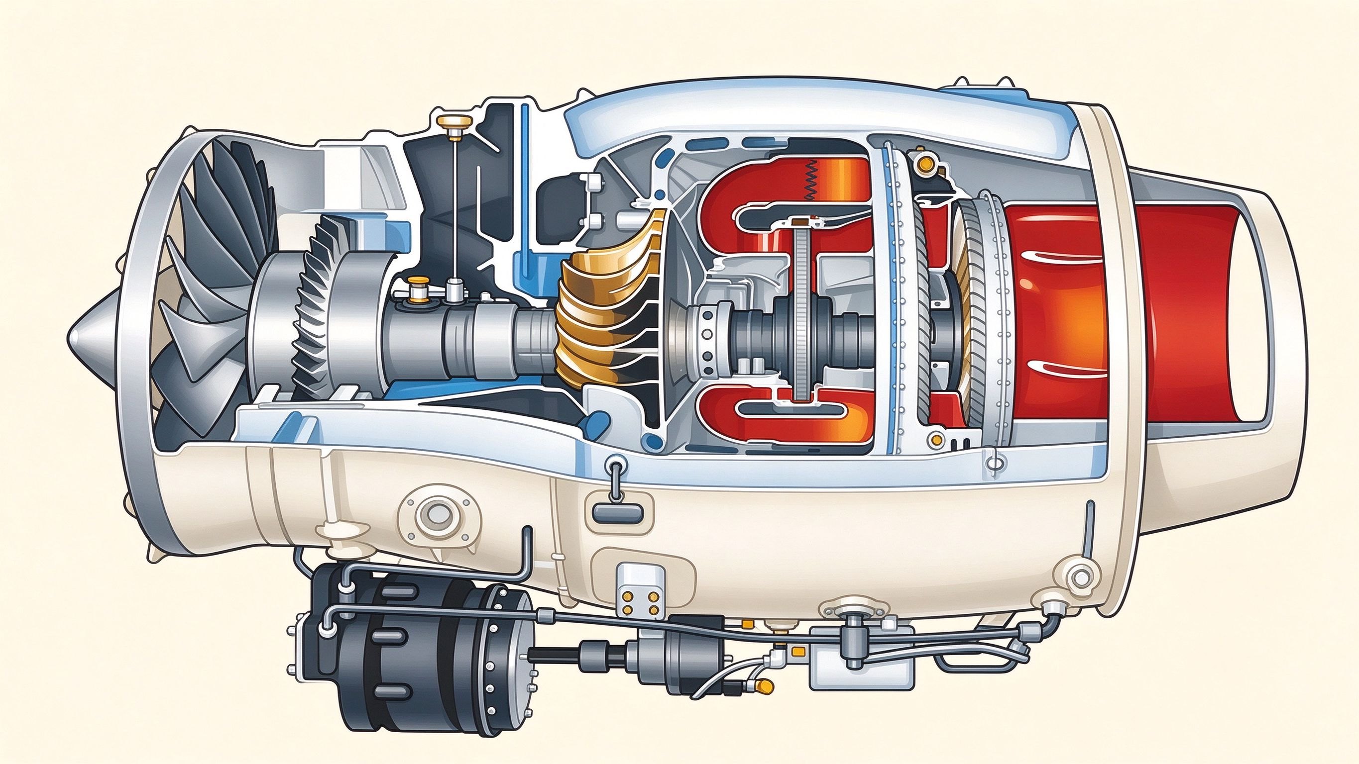 Turbofan engine annotated picture vocabulary with labeled objects