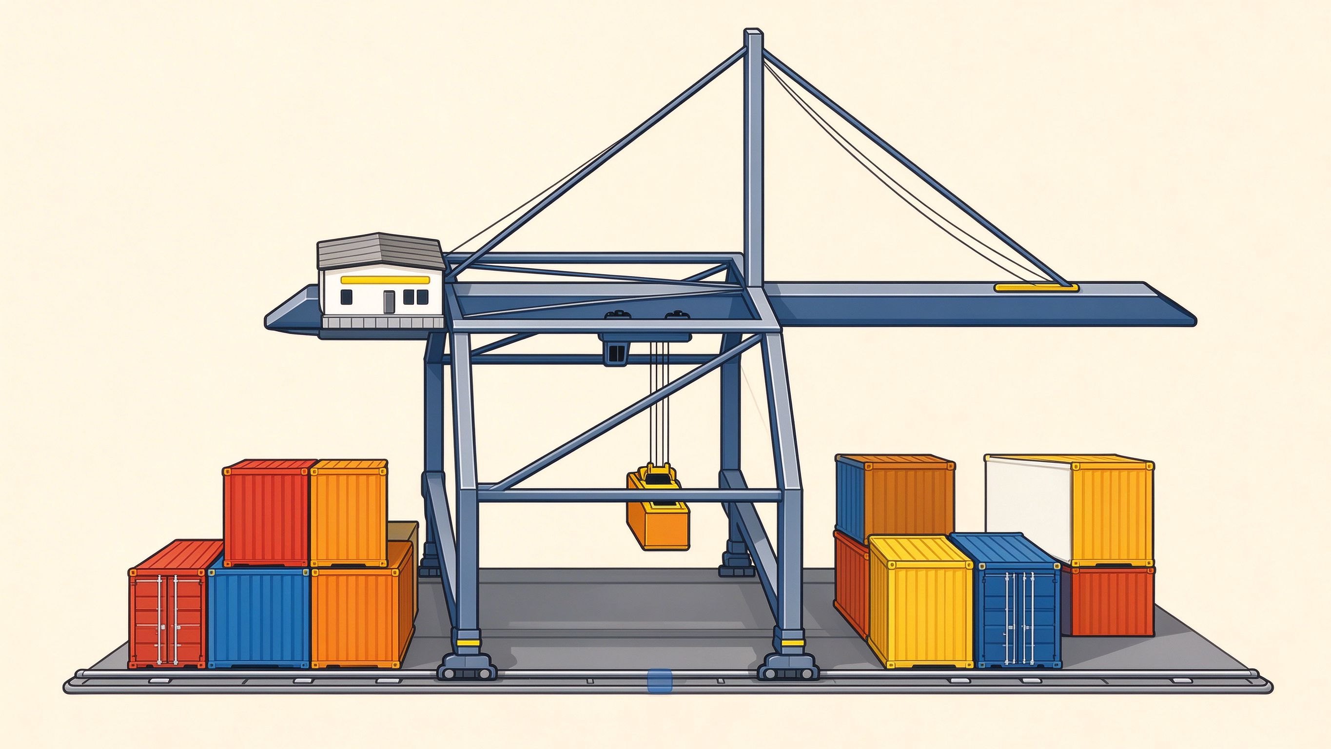 Gantry crane annotated picture vocabulary with labeled objects