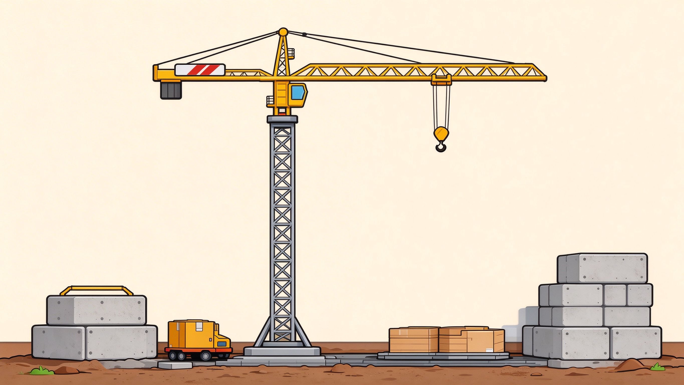 Tower crane annotated picture vocabulary with labeled objects