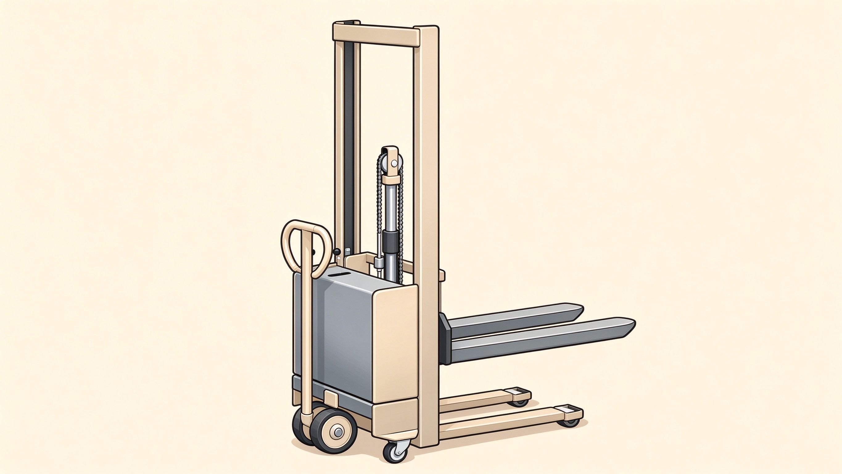 Hydraulic pallet jack annotated picture vocabulary with labeled objects