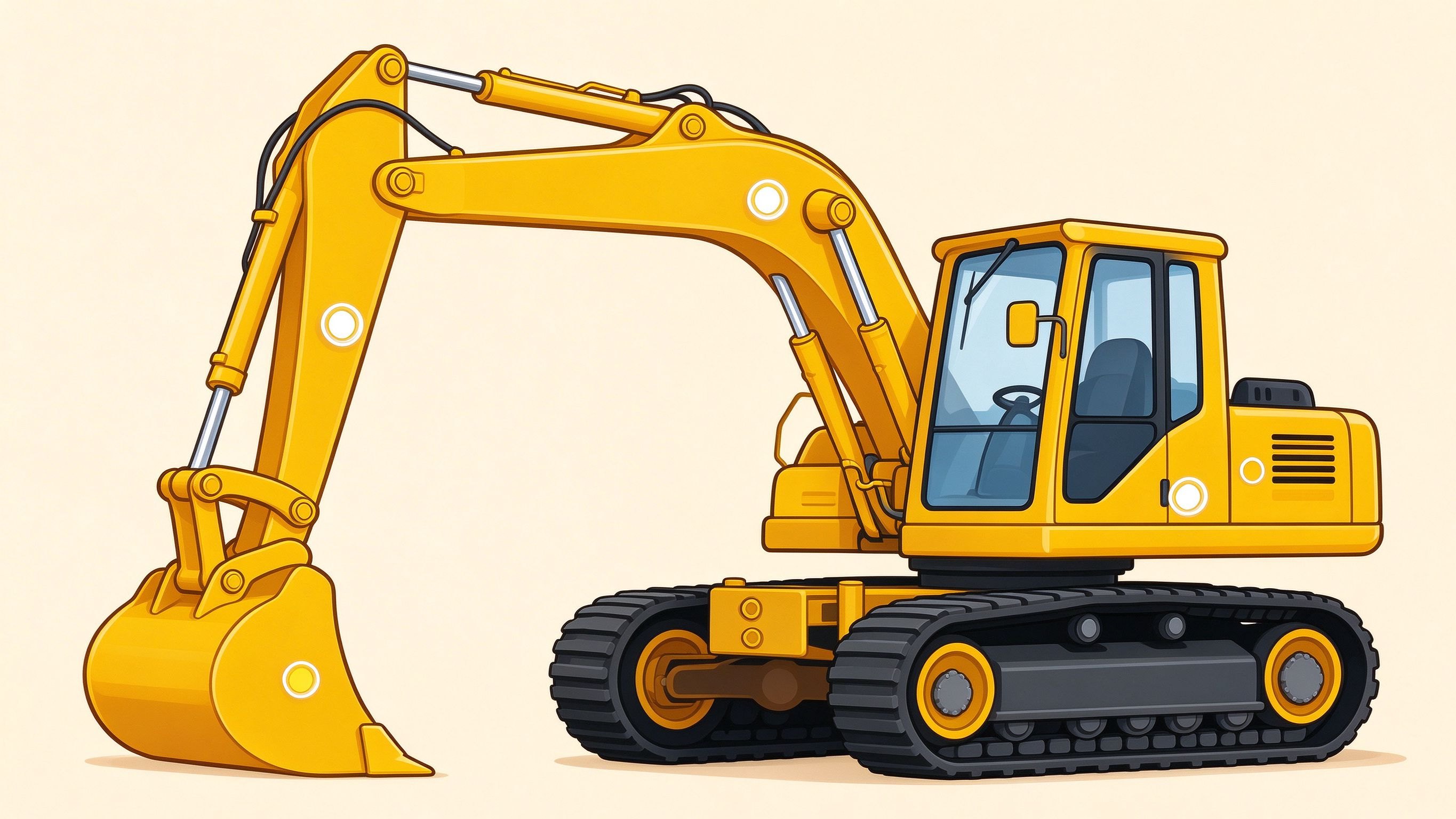 Hydraulic excavator annotated picture vocabulary with labeled objects