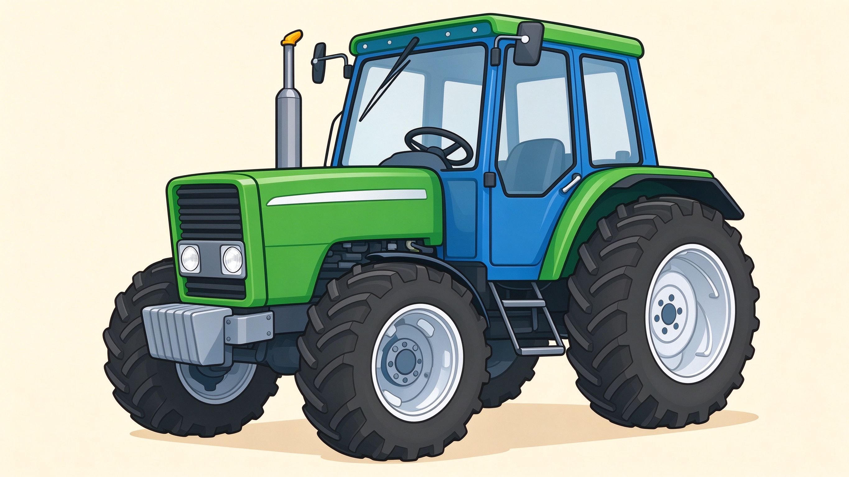 Tractor front view annotated picture vocabulary with labeled objects