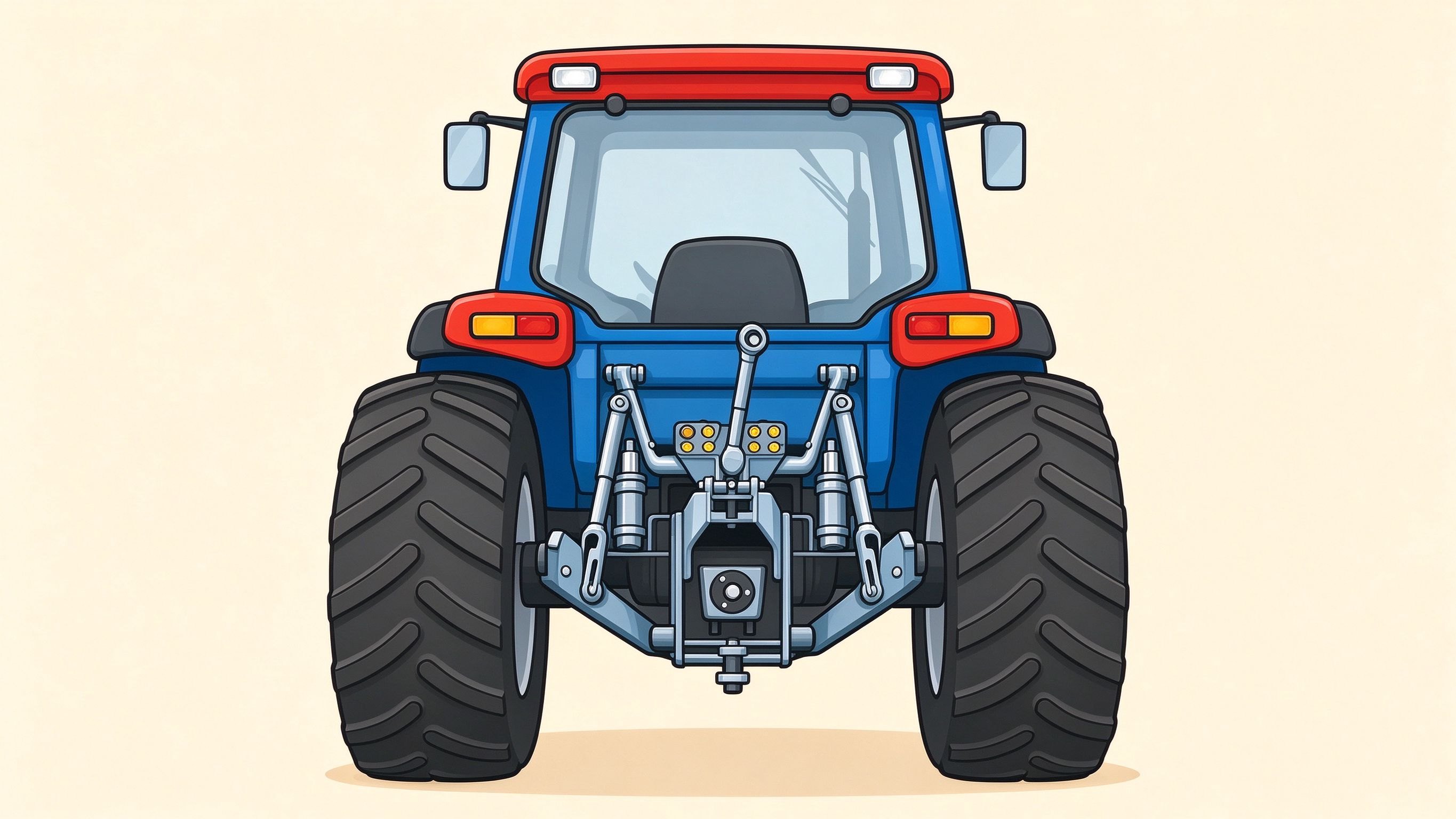 Tractor rear view annotated picture vocabulary with labeled objects