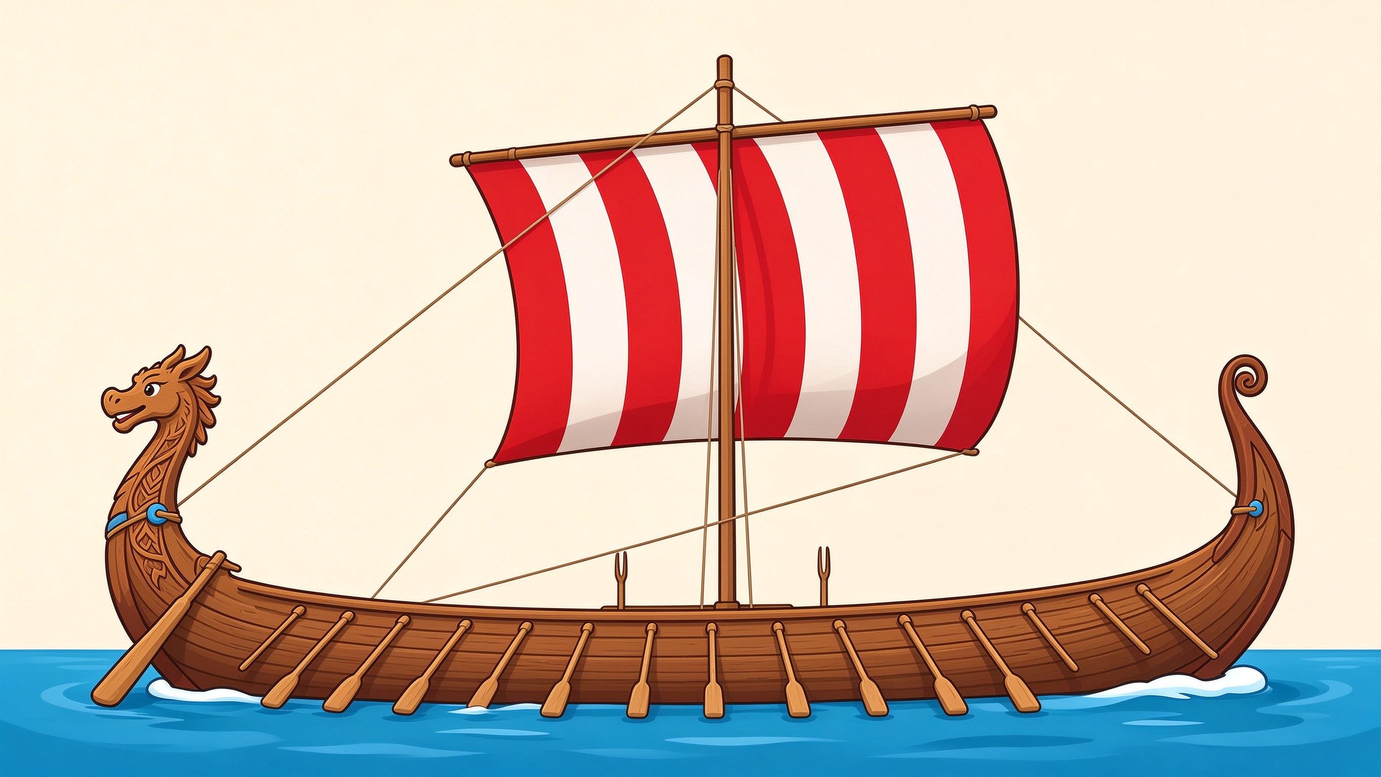 Viking longship annotated picture vocabulary with labeled objects