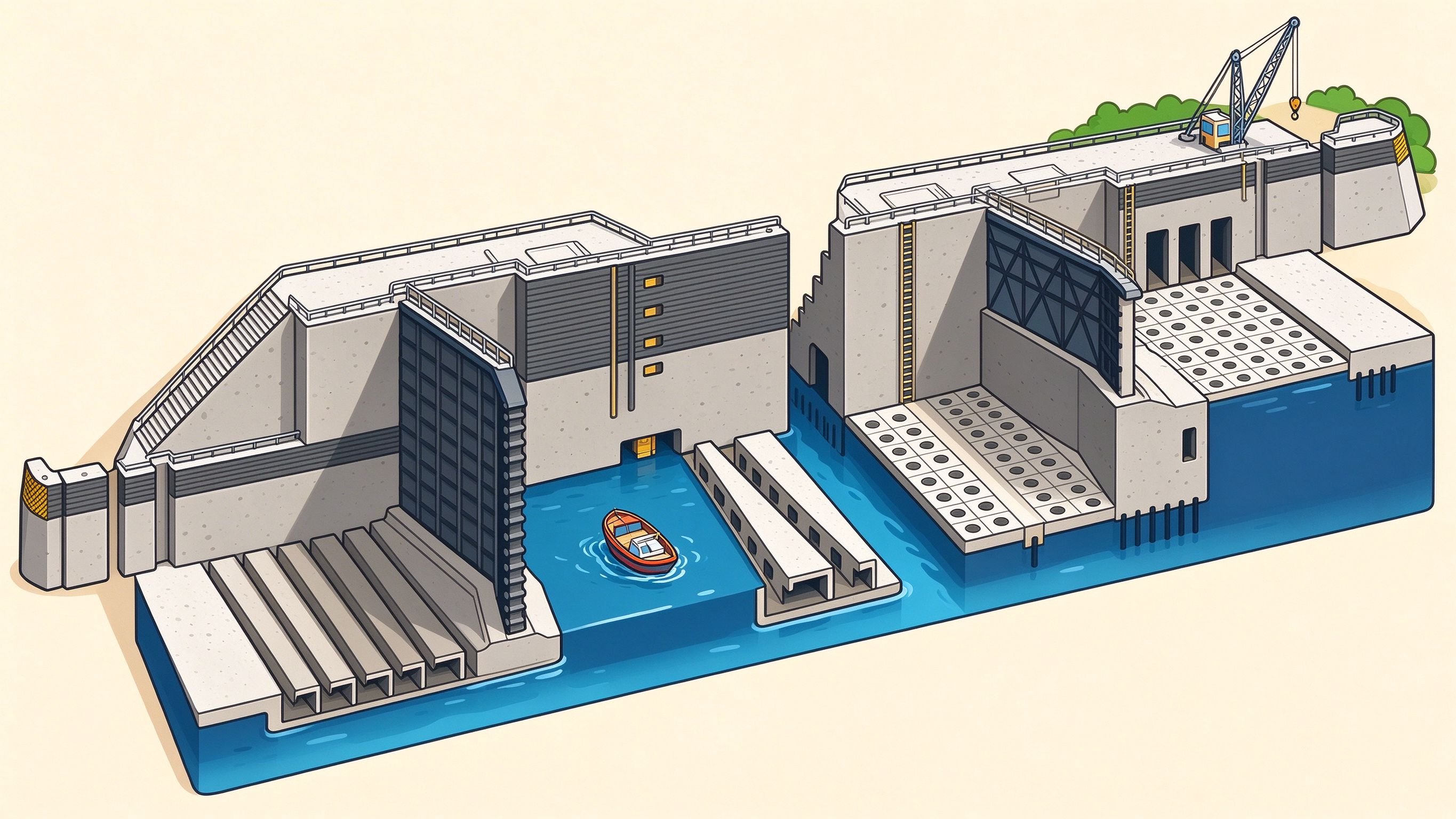 Canal lock annotated picture vocabulary with labeled objects