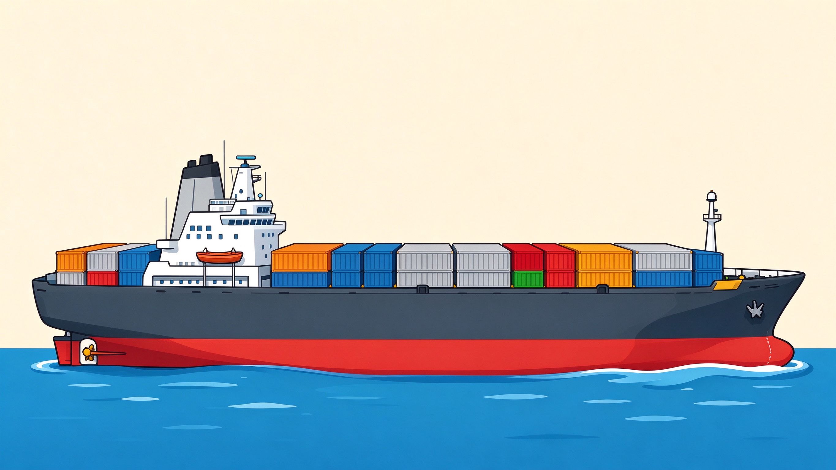 Container ship annotated picture vocabulary with labeled objects
