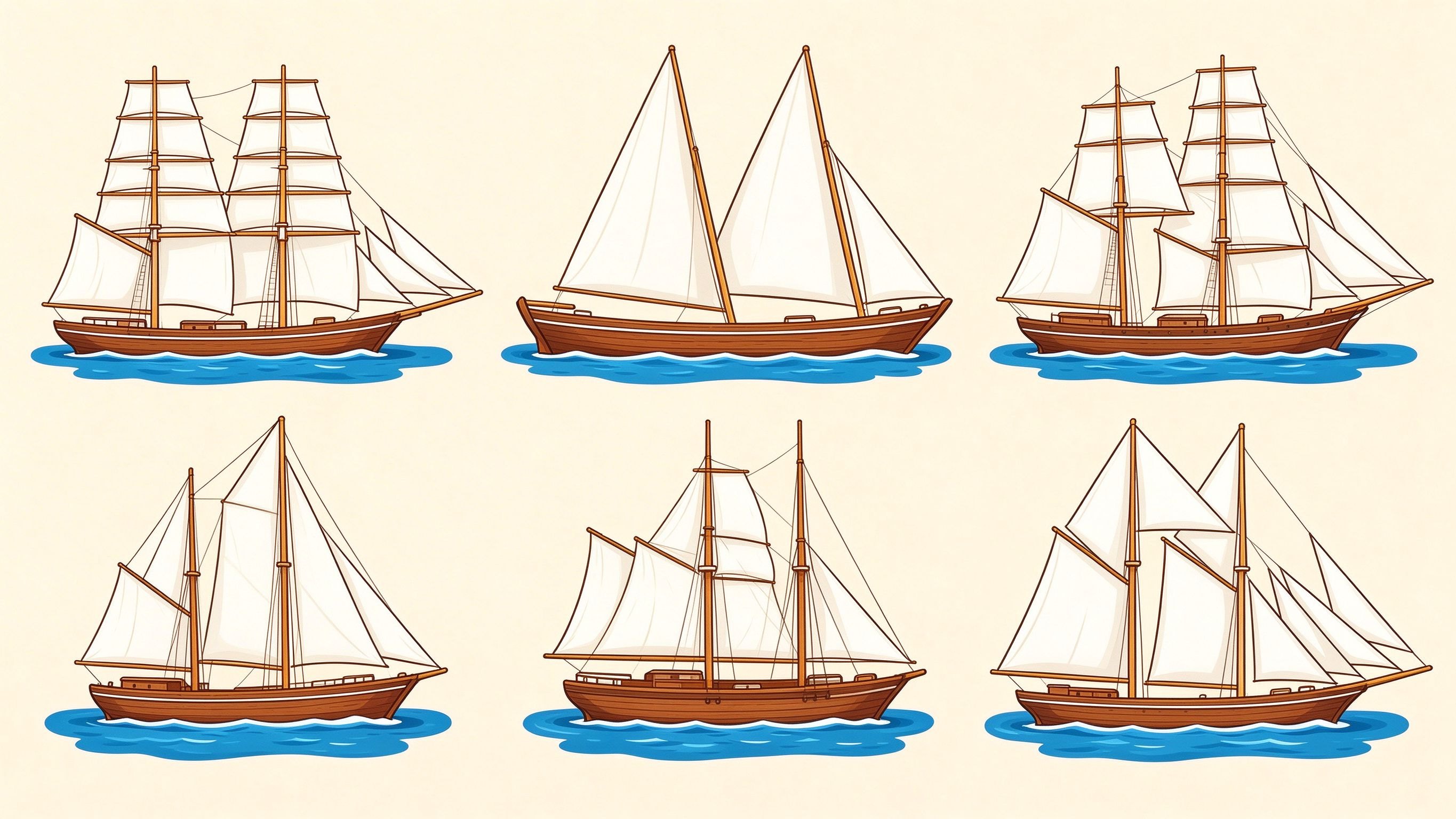 Sailboat rig types annotated picture vocabulary with labeled objects