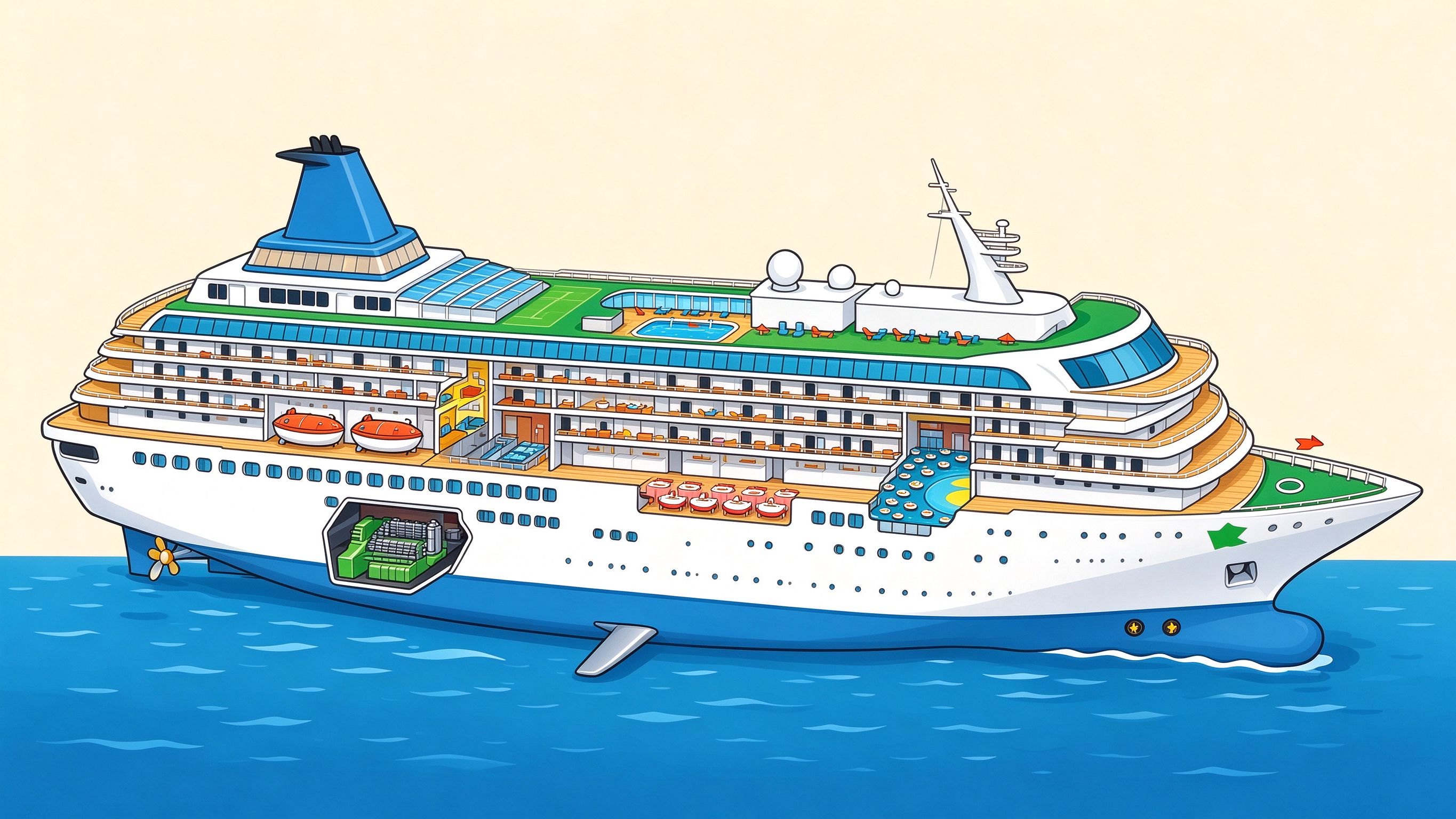 Passenger ship annotated picture vocabulary with labeled objects