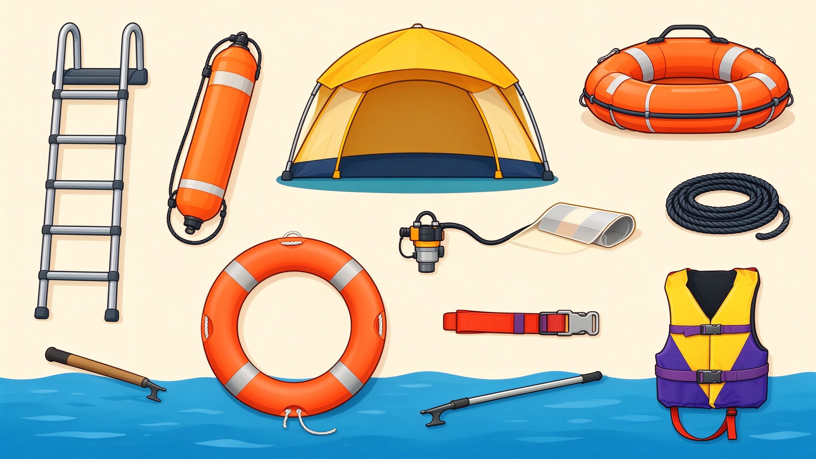 Life-saving equipment annotated picture vocabulary with labeled objects