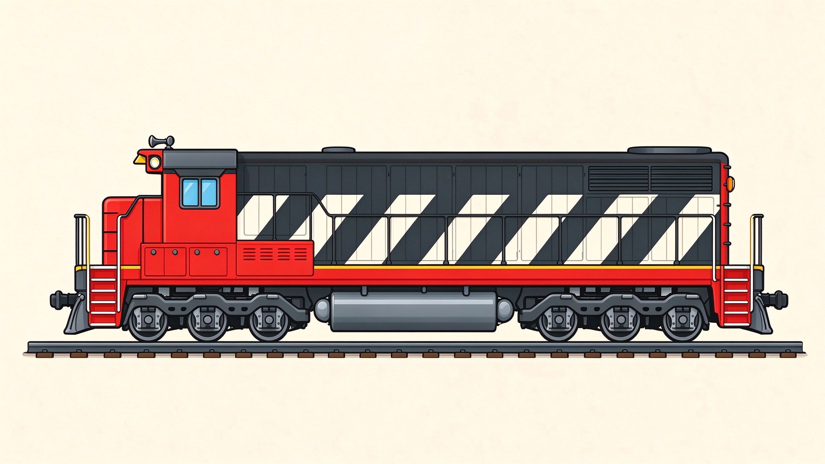 Diesel-electric locomotive annotated picture vocabulary with labeled objects