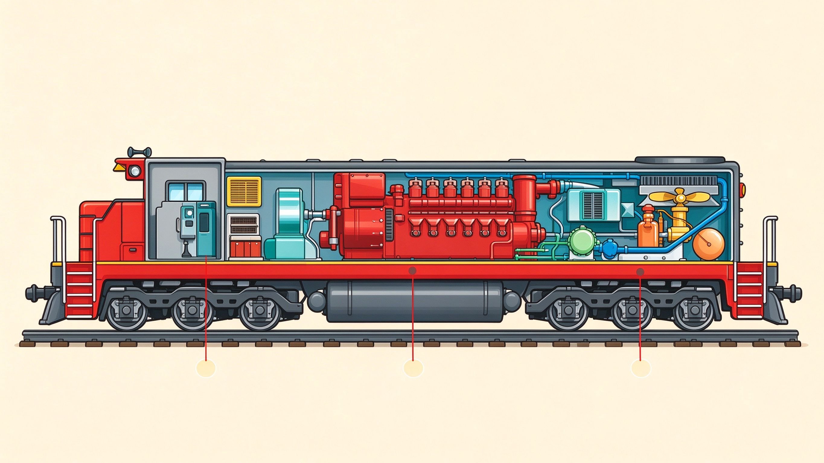 Diesel locomotive annotated picture vocabulary with labeled objects