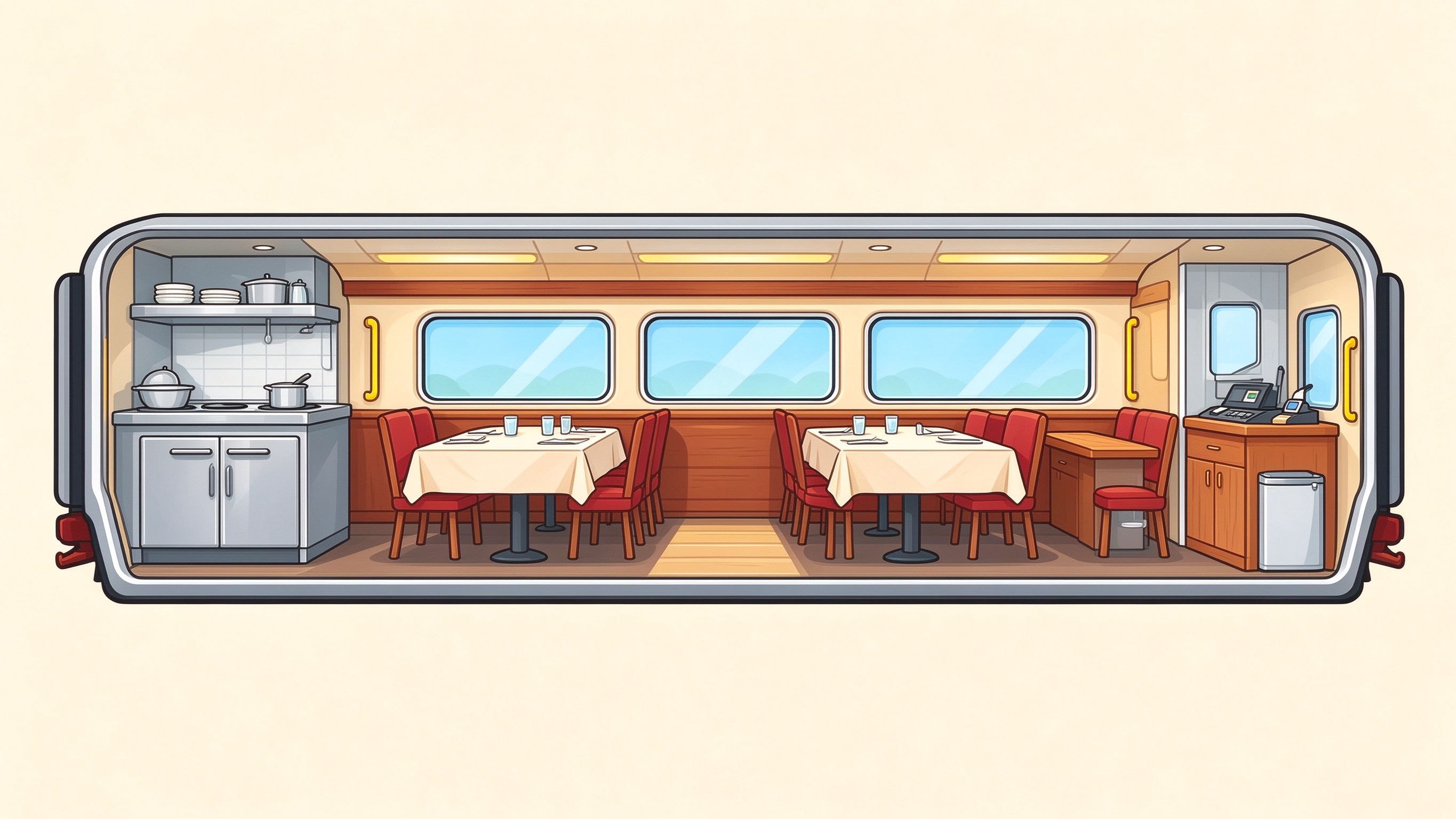 Dining car annotated picture vocabulary with labeled objects