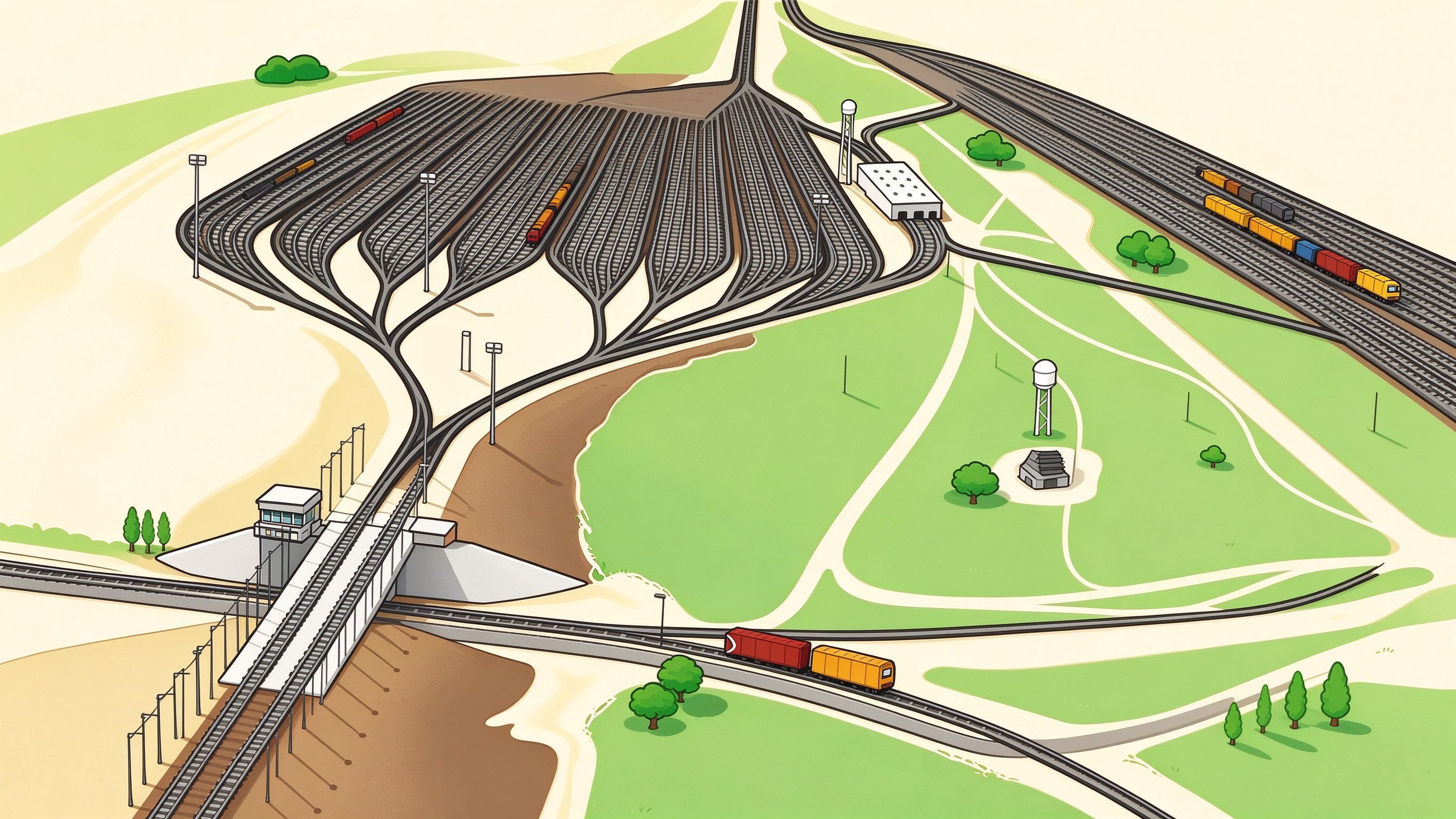 Railway yard annotated picture vocabulary with labeled objects