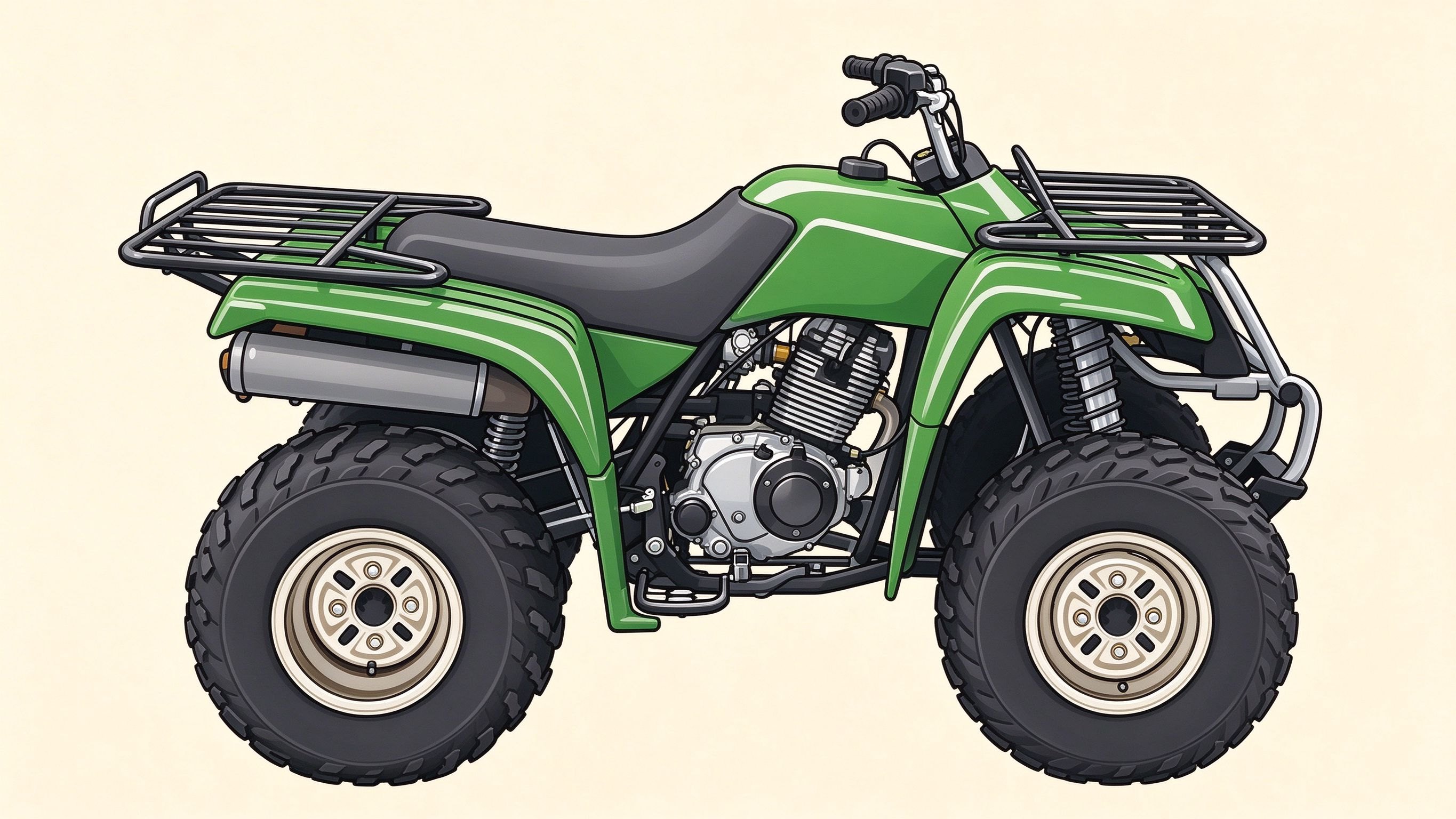 Four-wheel ATV annotated picture vocabulary with labeled objects