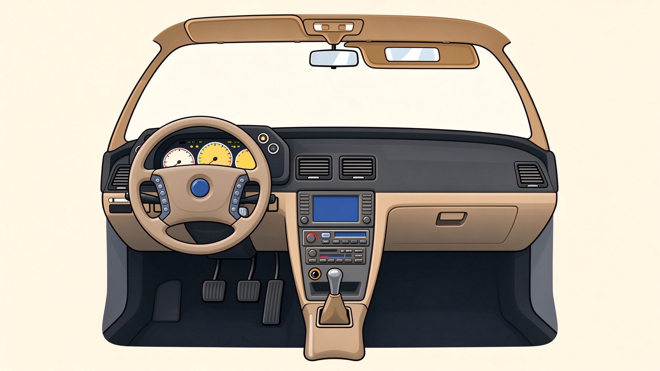 Car dashboard annotated picture vocabulary with labeled objects