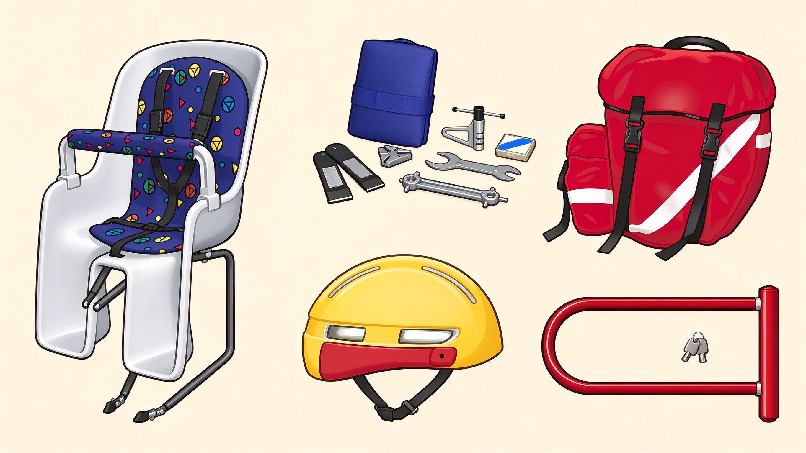 Bicycle accessories annotated picture vocabulary with labeled objects