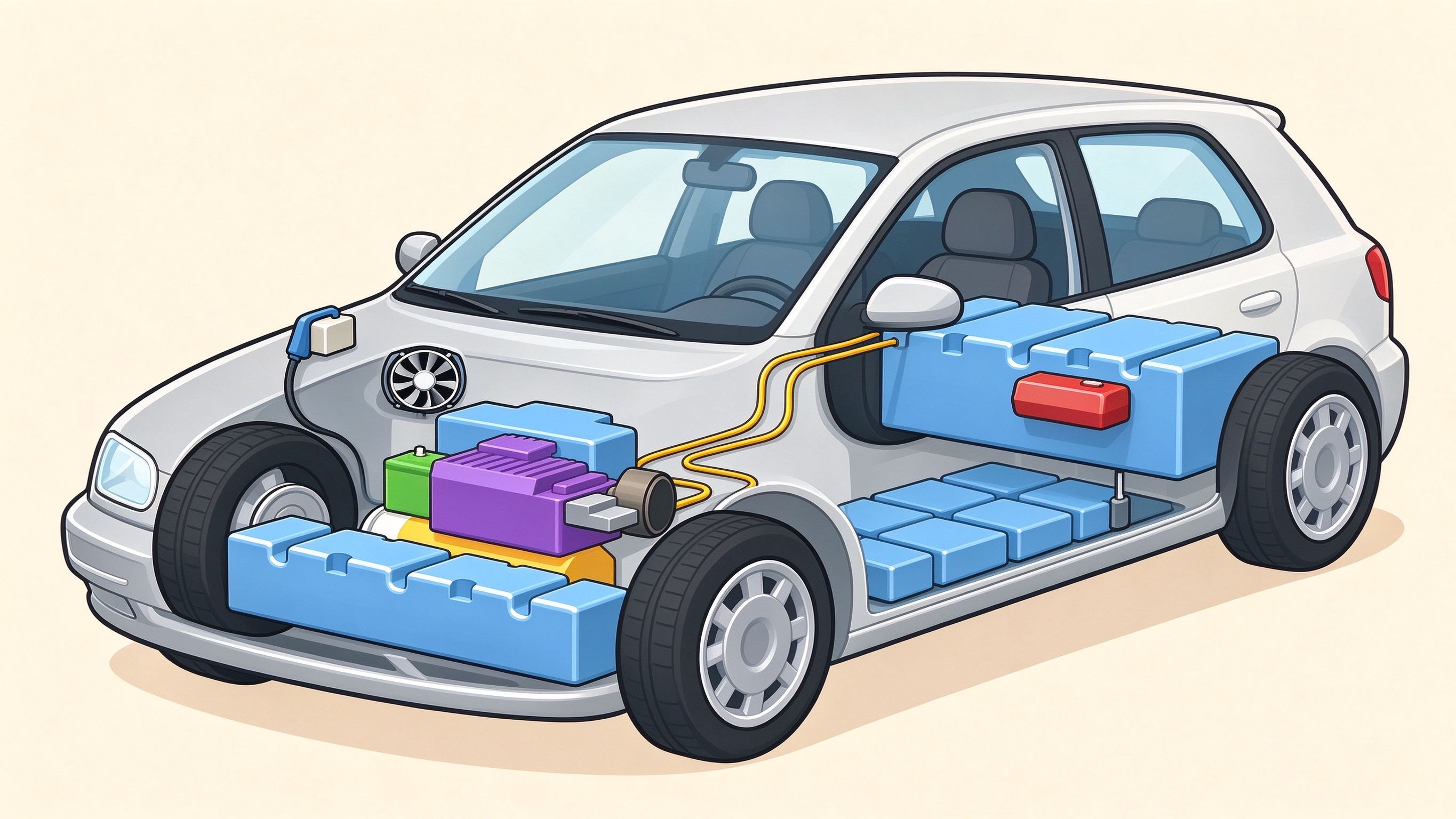 Electric car annotated picture vocabulary with labeled objects