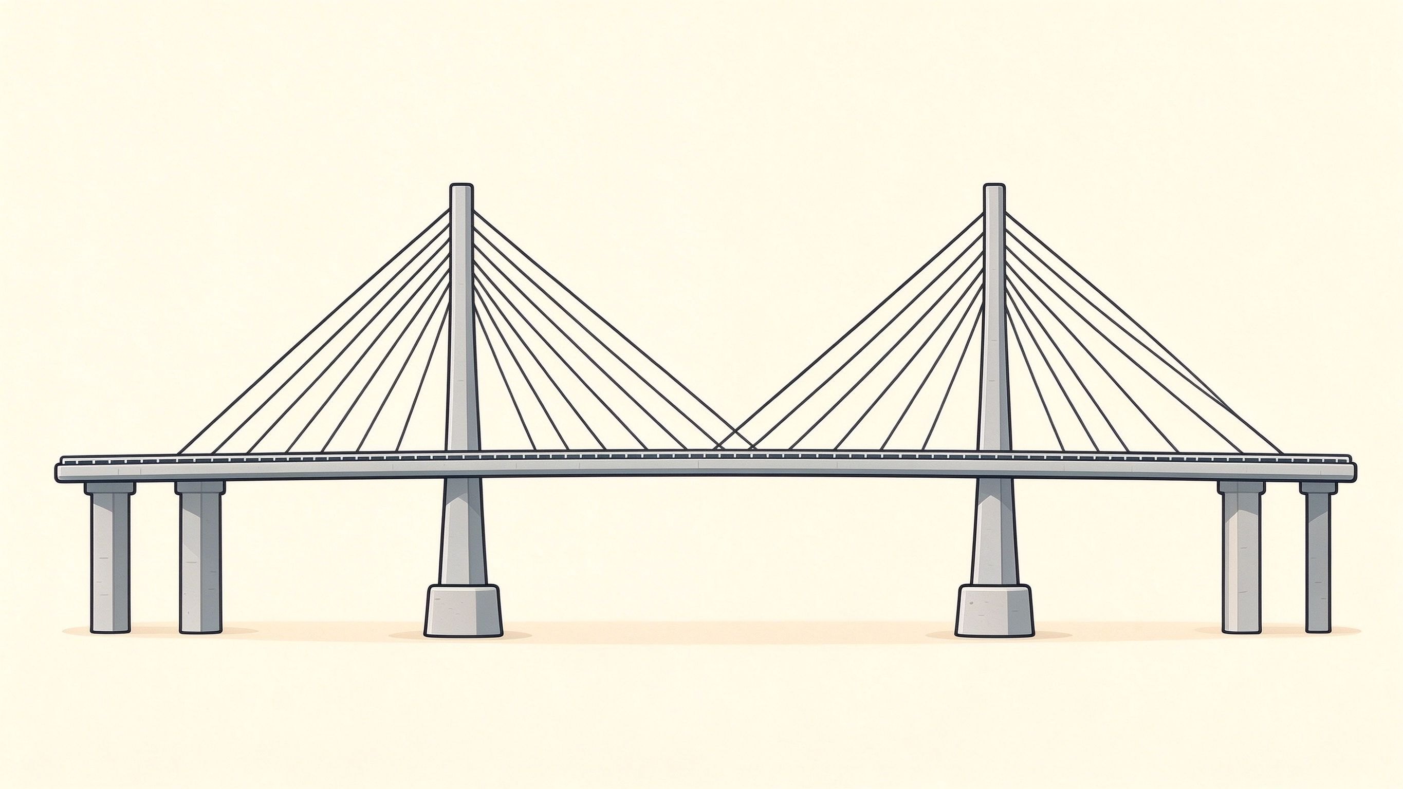 Cable-stayed bridge annotated picture vocabulary with labeled objects