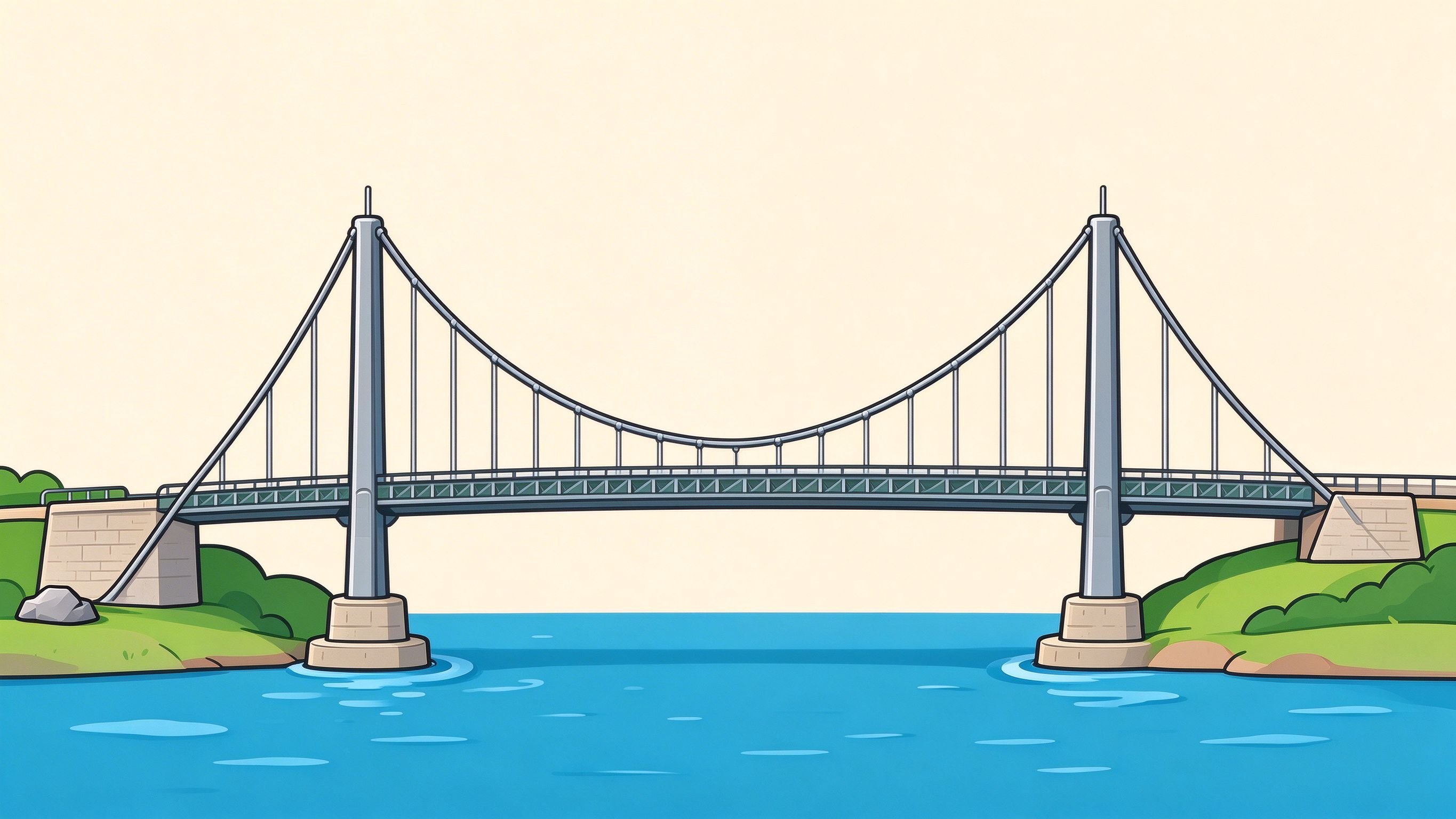 Suspension bridge annotated picture vocabulary with labeled objects