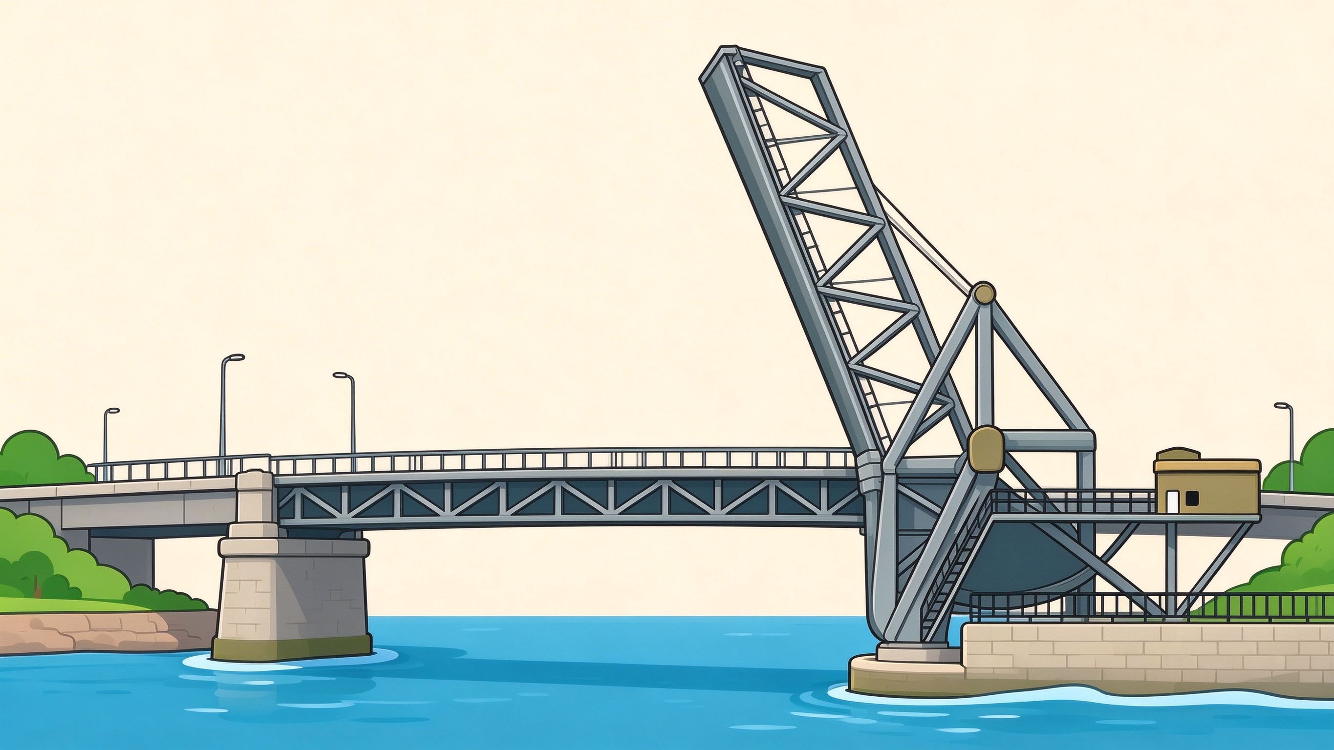 Single-leaf bascule bridge annotated picture vocabulary with labeled objects