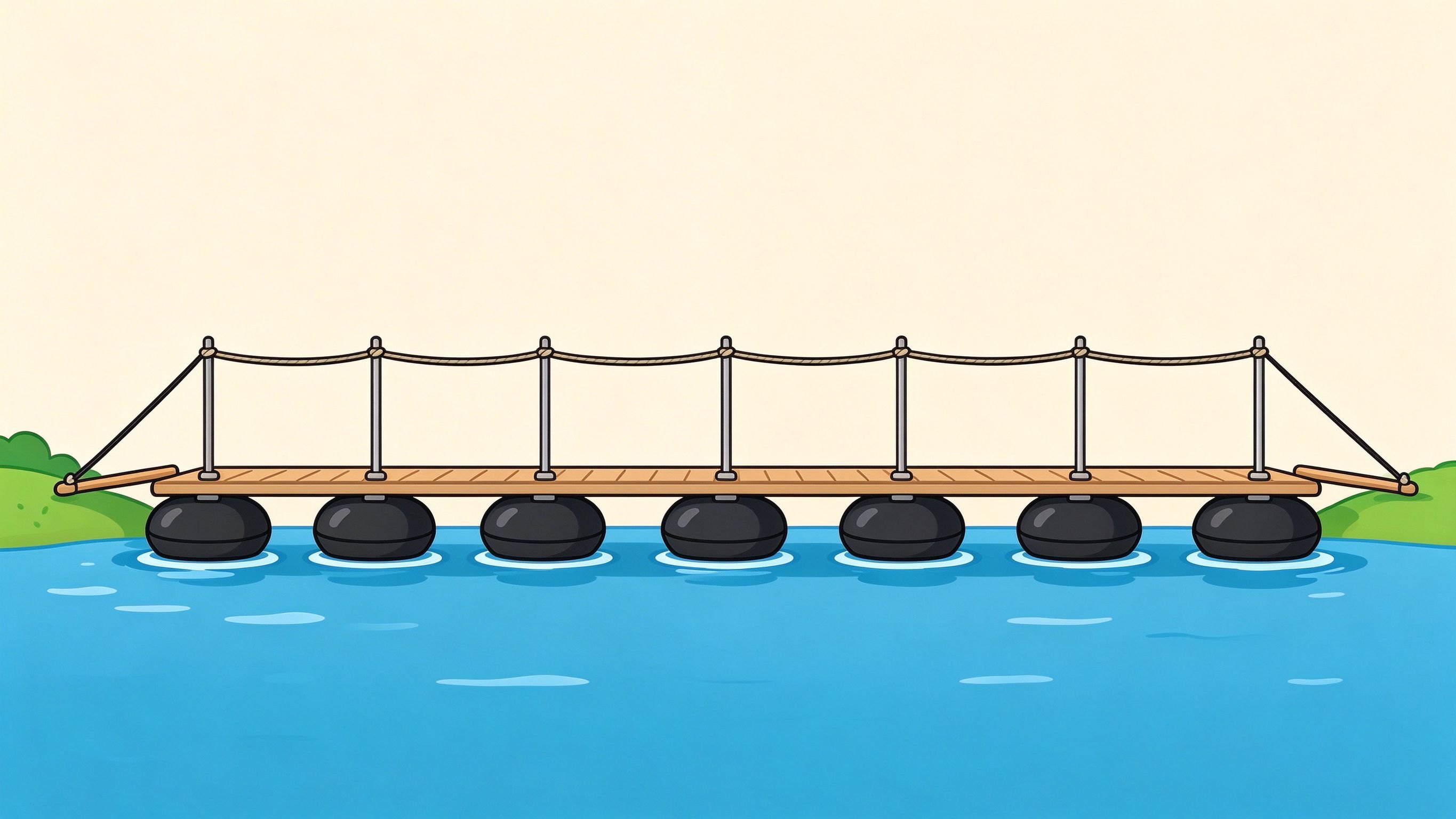 Pontoon bridge annotated picture vocabulary with labeled objects