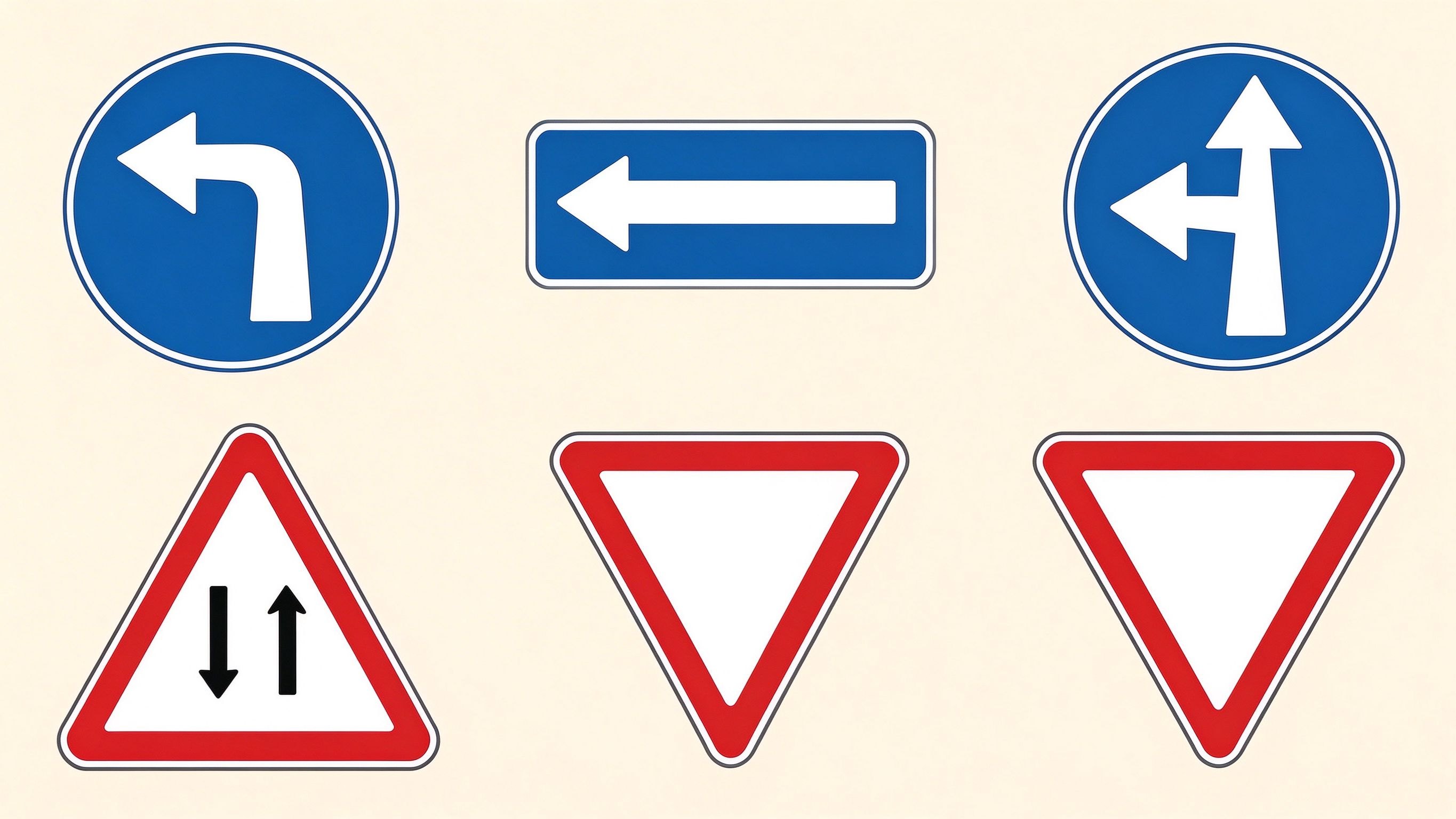 Main international road signs annotated picture vocabulary with labeled objects