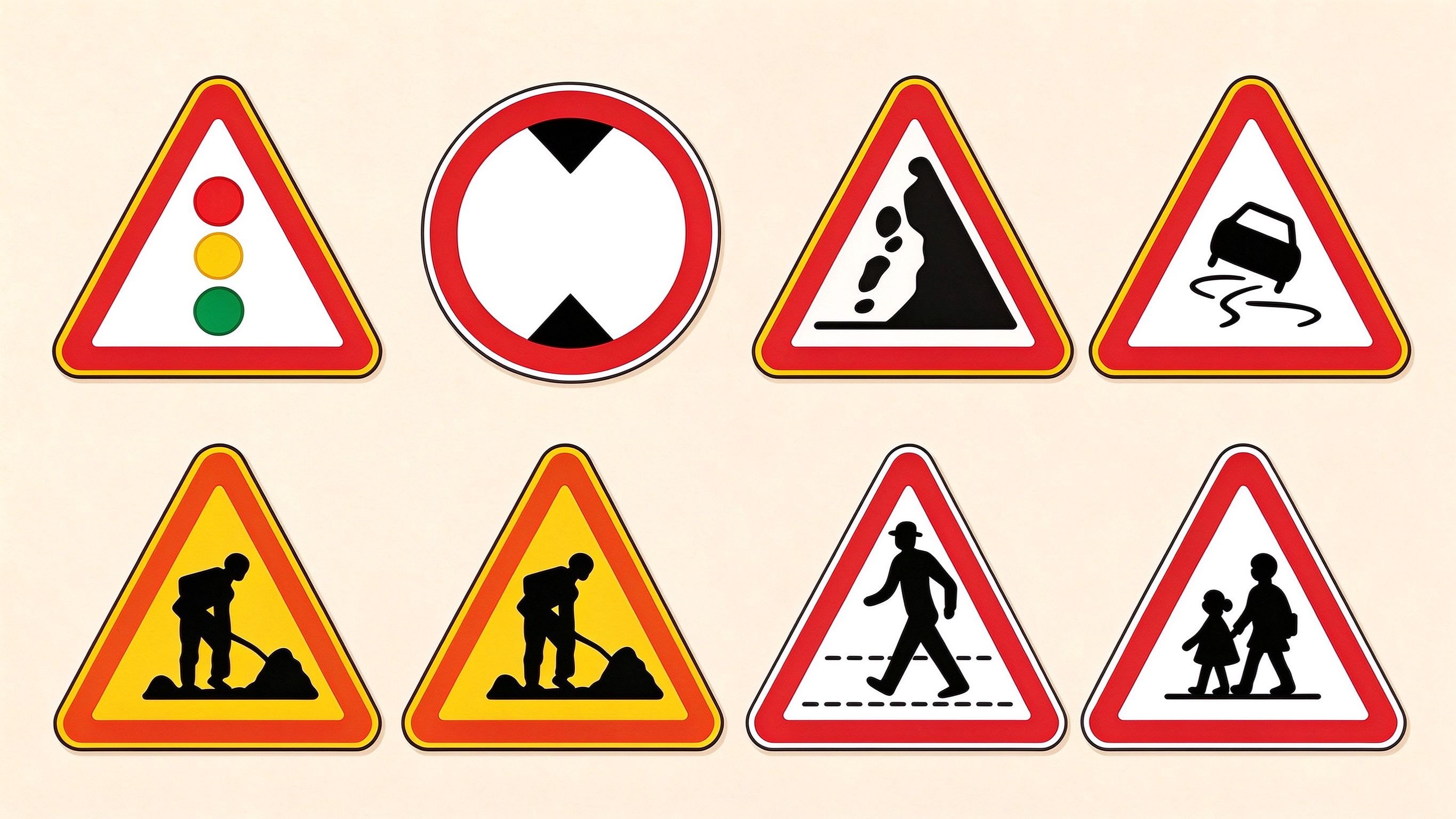 Main international road signs annotated picture vocabulary with labeled objects