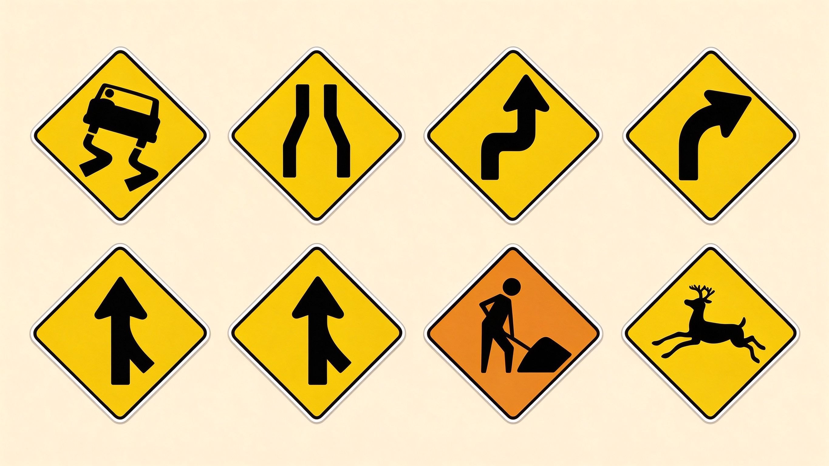 Main North American road signs annotated picture vocabulary with labeled objects