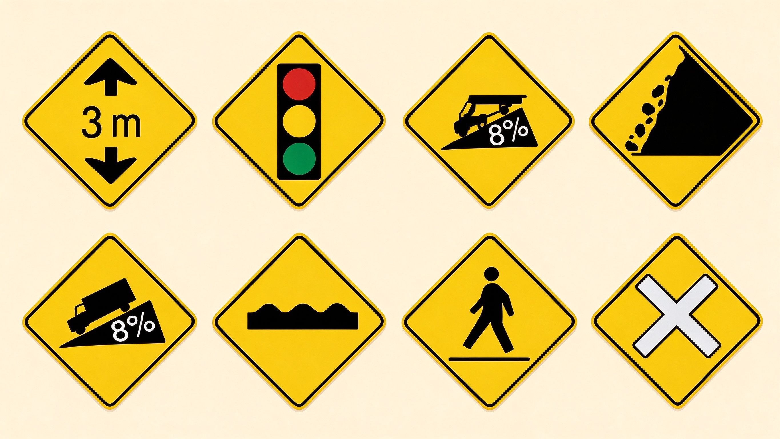 Main North American road signs annotated picture vocabulary with labeled objects