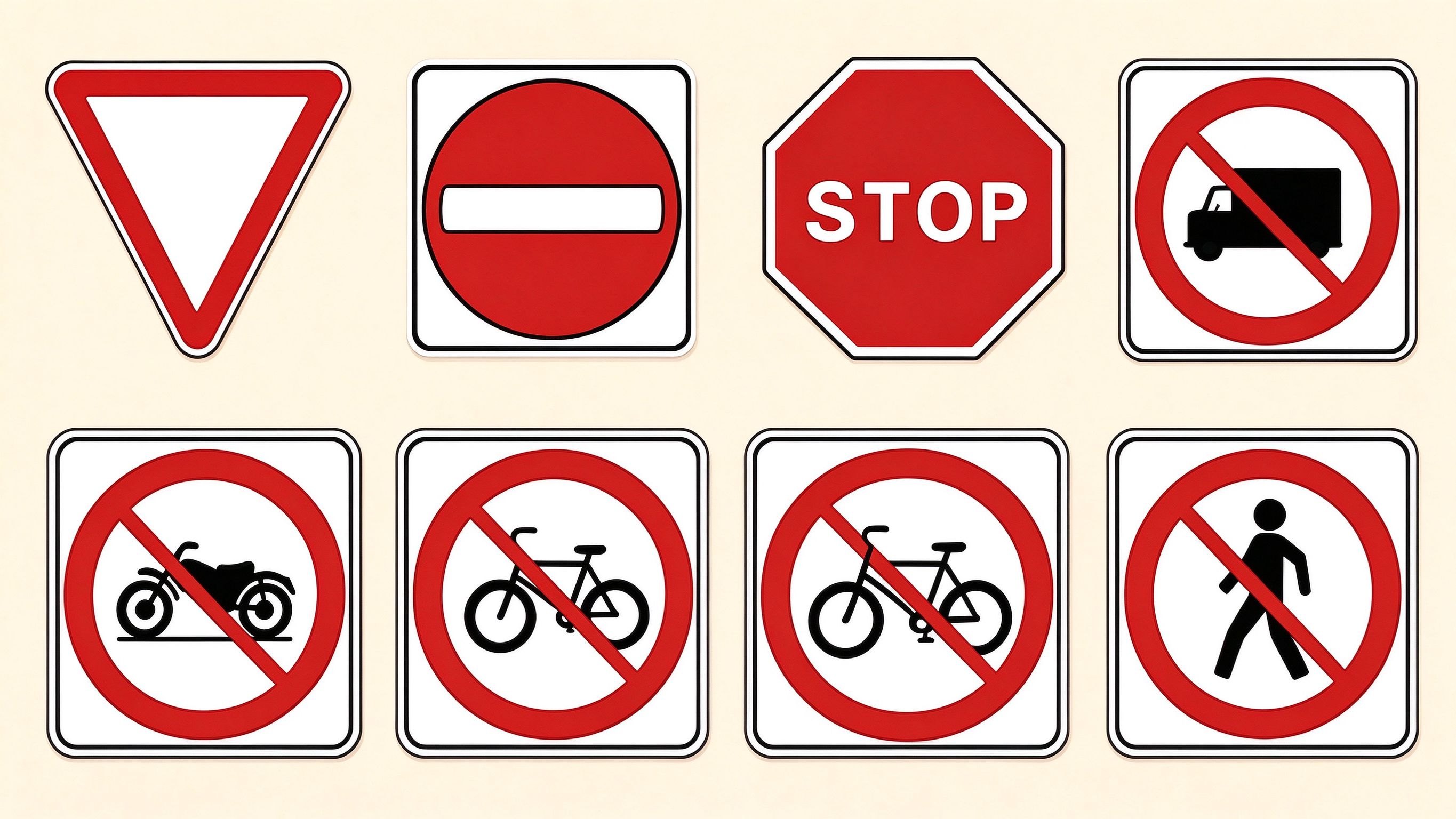 Main North American road signs annotated picture vocabulary with labeled objects