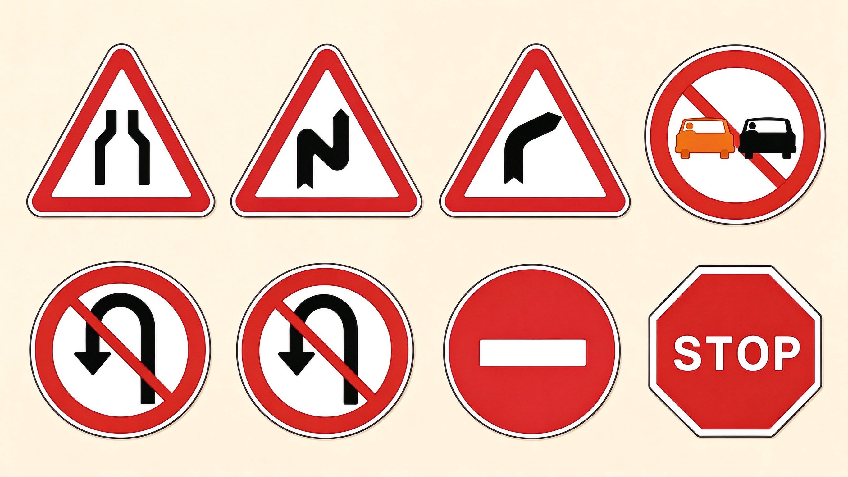 Main international road signs annotated picture vocabulary with labeled objects
