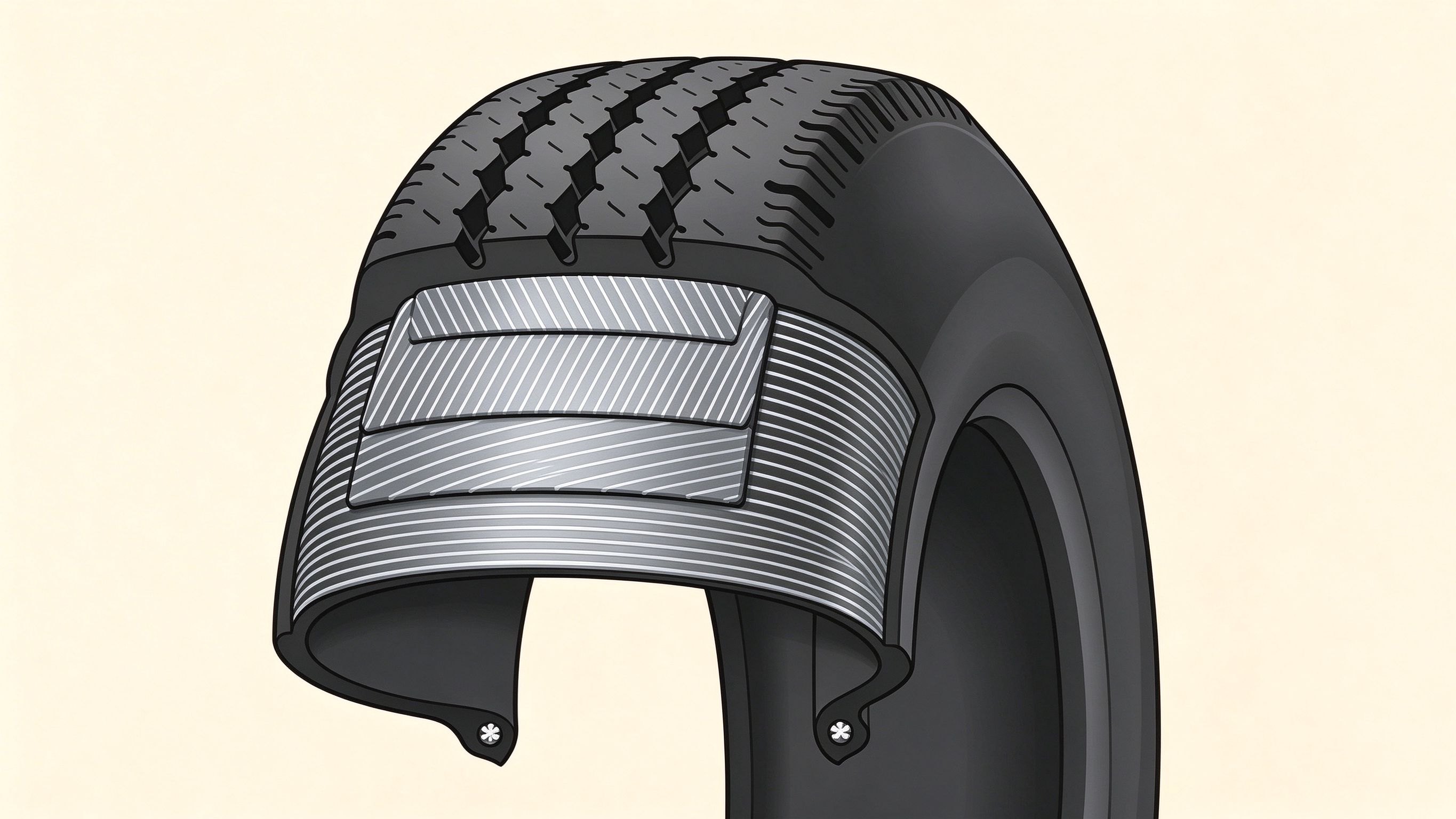 Steel-belted radial tire annotated picture vocabulary with labeled objects