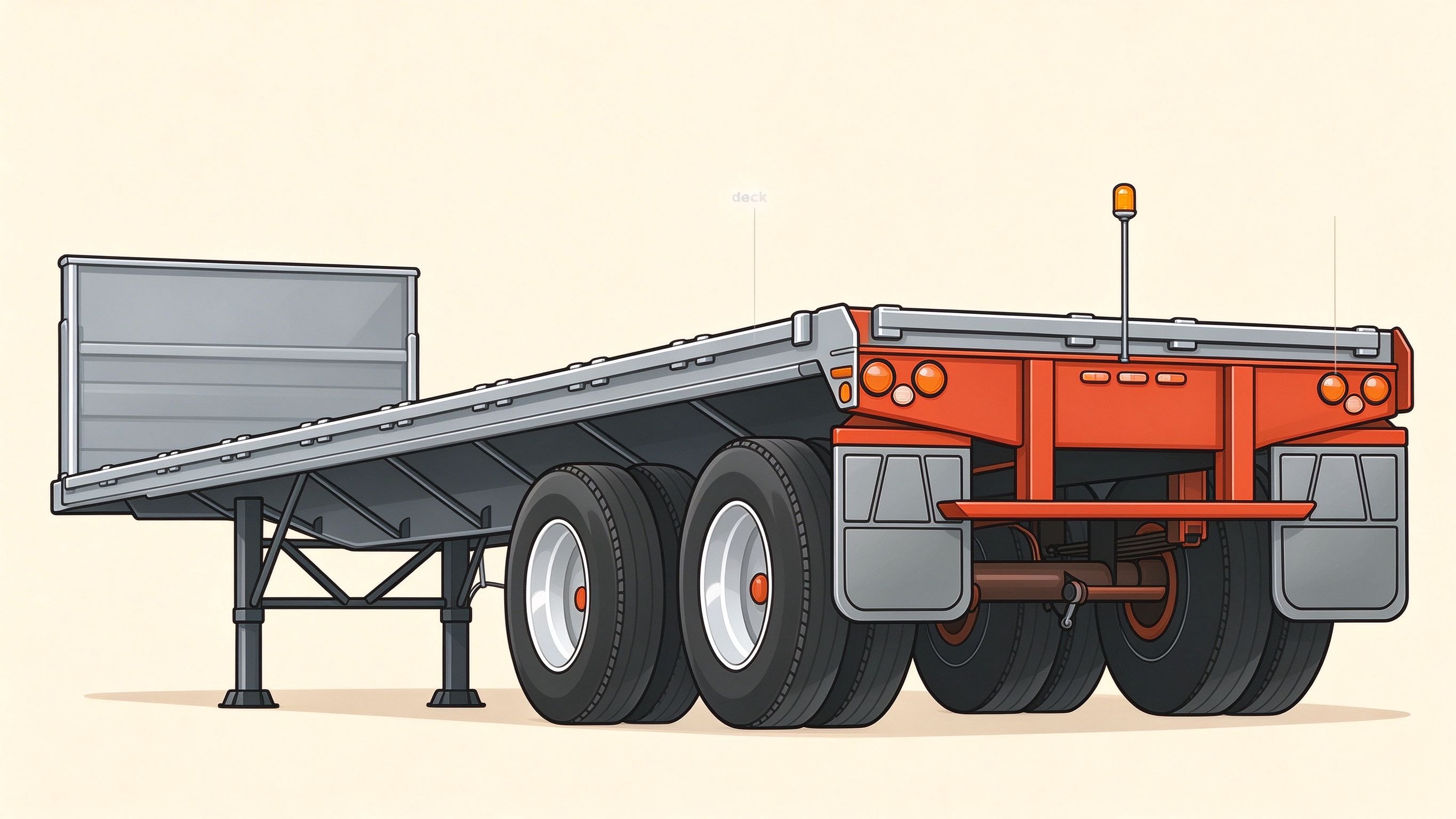 Flatbed semi-trailer annotated picture vocabulary with labeled objects