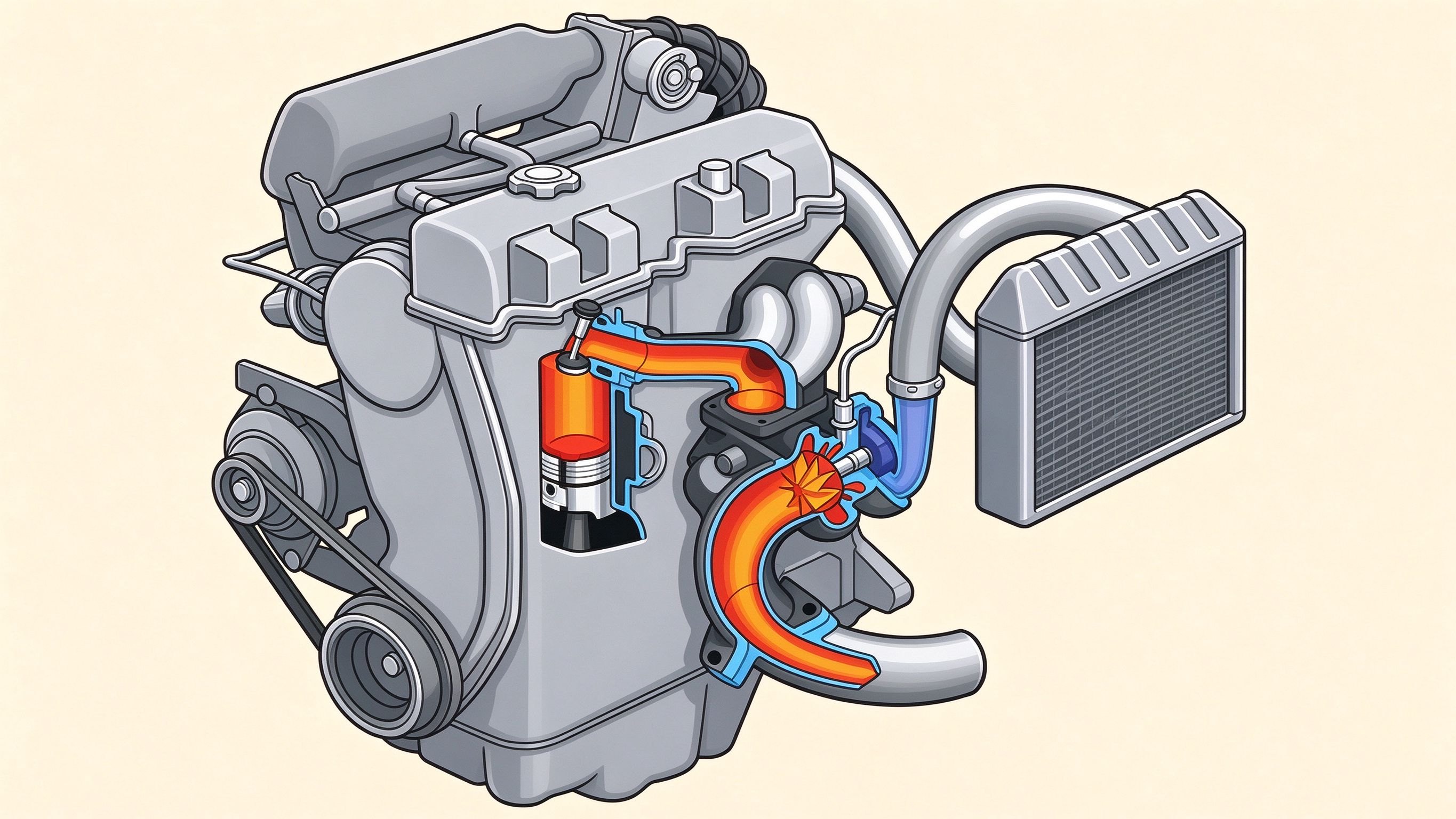 Turbocharged engine annotated picture vocabulary with labeled objects
