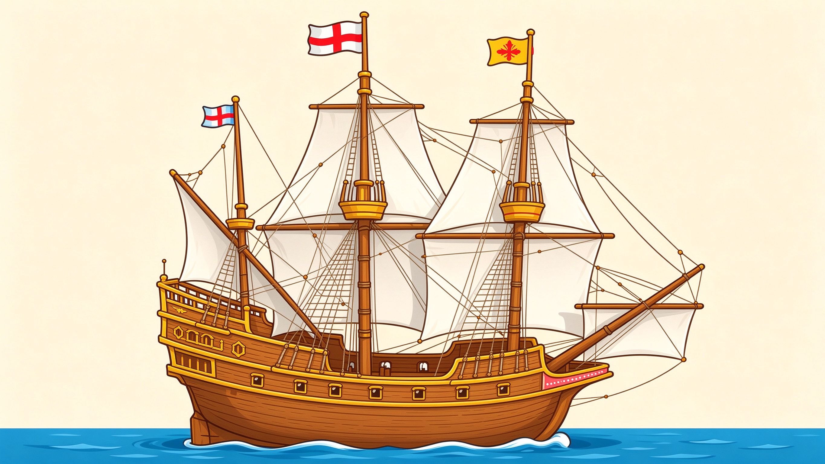 Spanish galleon annotated picture vocabulary with labeled objects
