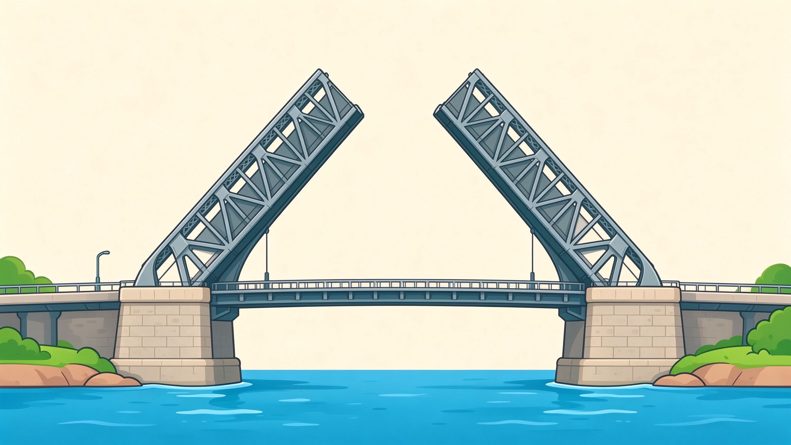 Double-leaf bascule bridge annotated picture vocabulary with labeled objects