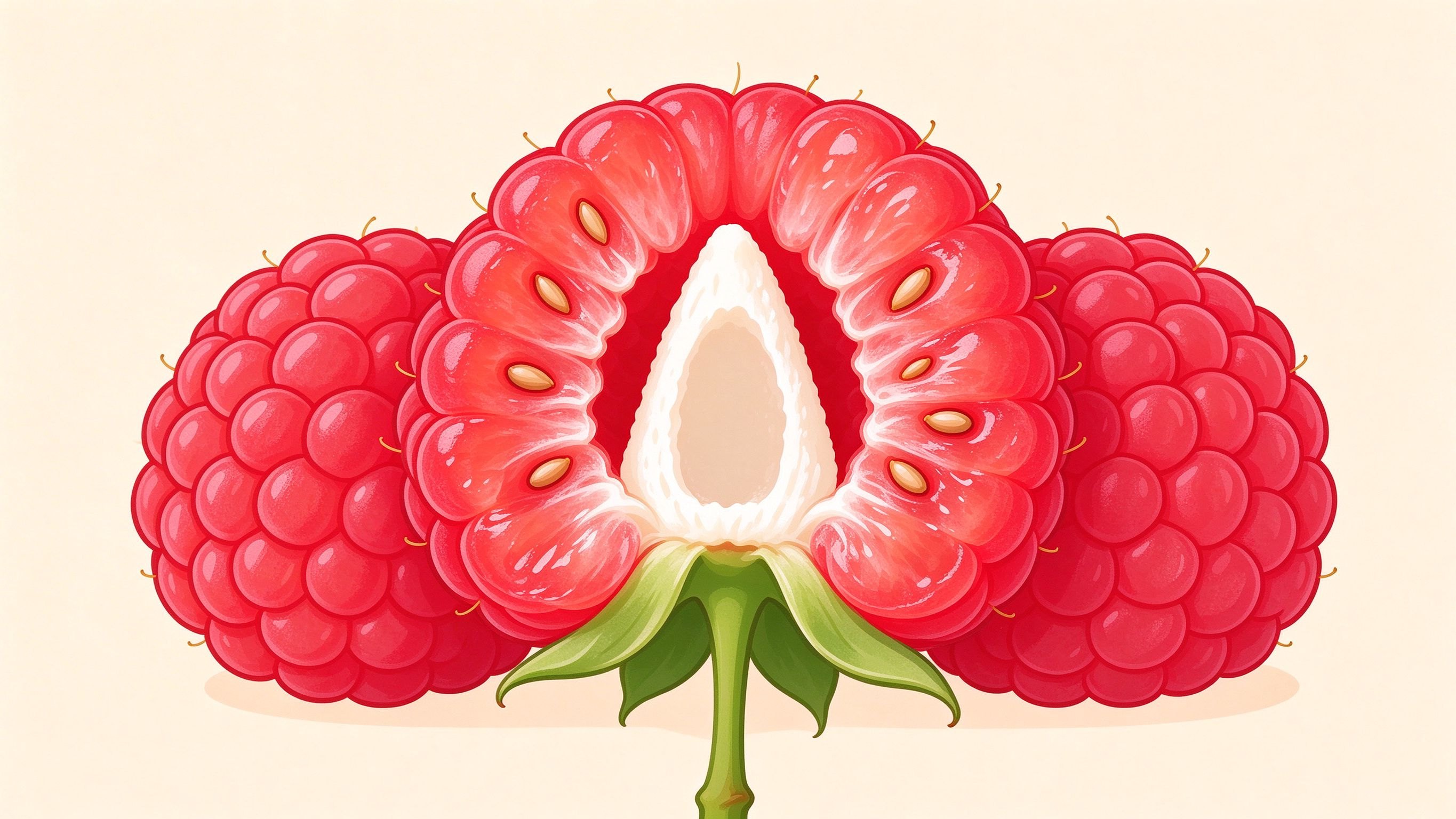 Raspberry cross-section annotated picture vocabulary with labeled objects