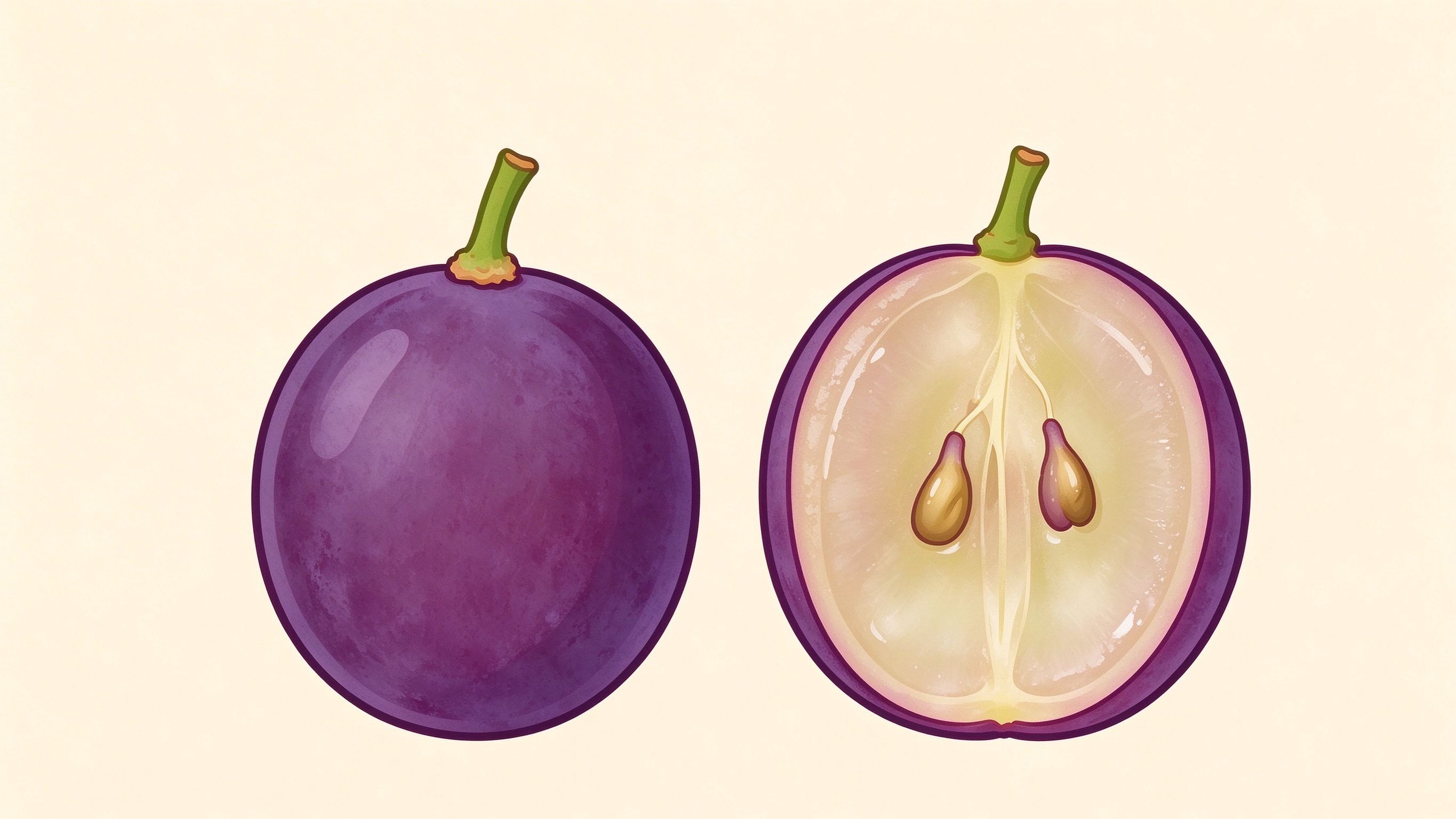 Grape cross-section annotated picture vocabulary with labeled objects