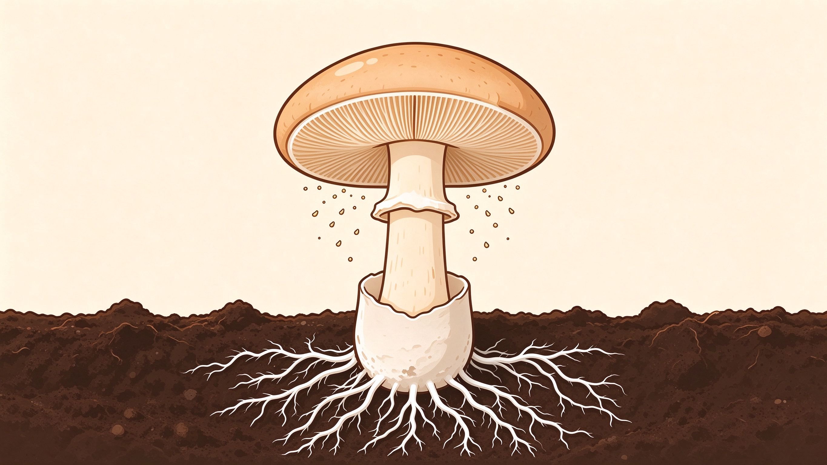 Mushroom structure annotated picture vocabulary with labeled objects